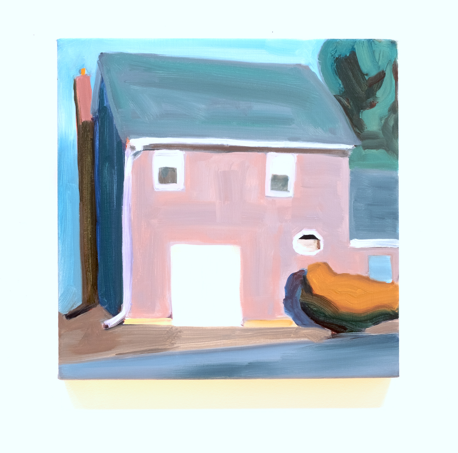Pink house, oil on linen, 14 x 14 inches, 2020