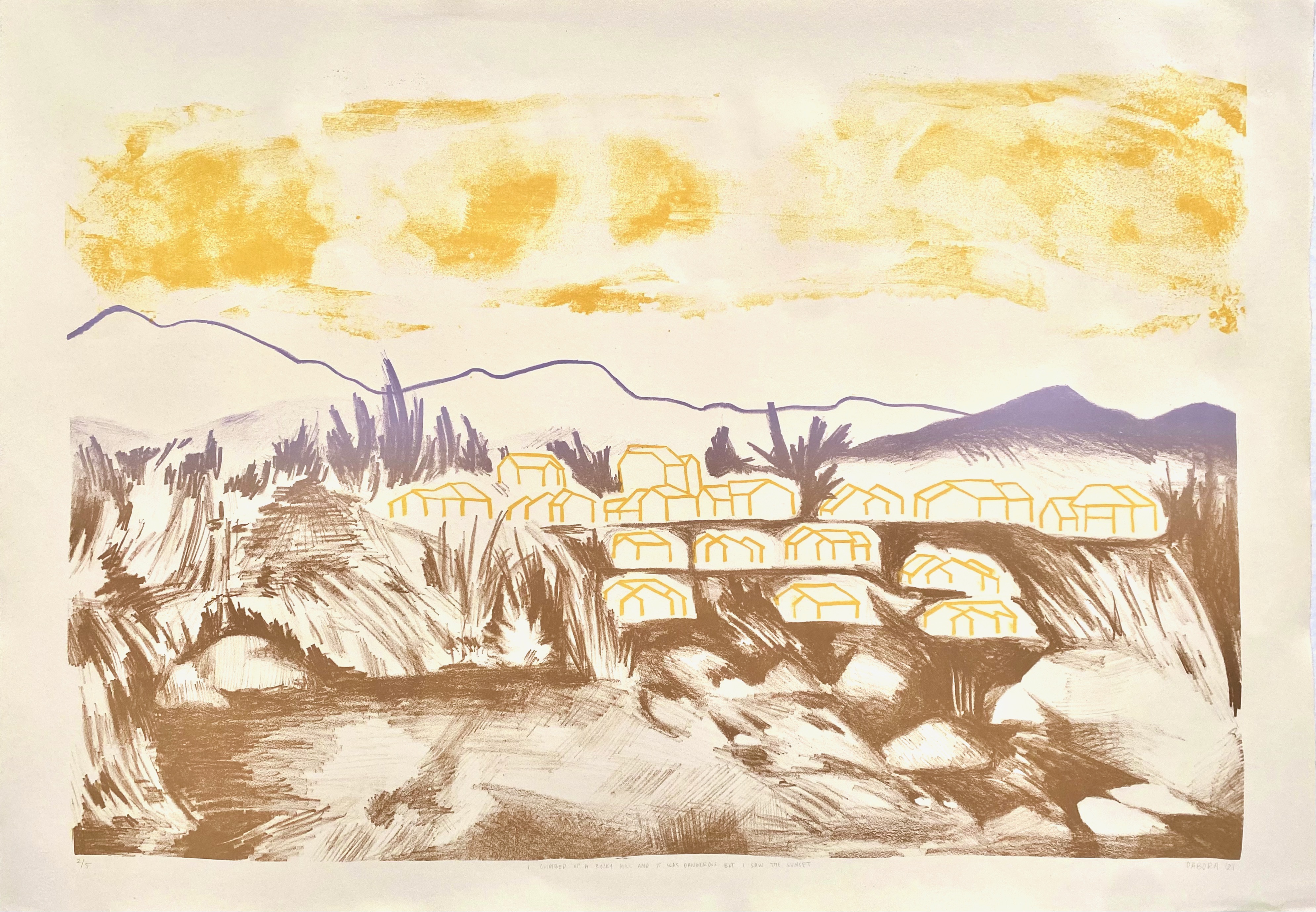 I Climbed Up a Rocky Hill and it Was Dangerous But I Saw the Sunset (12"x18"), lithograph