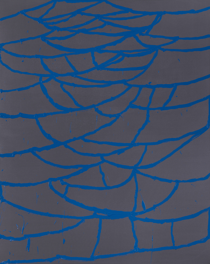 Blue on Graphite Gray World Wide Web, 2017, acrylic on canvas with diamond dust, 60x48in