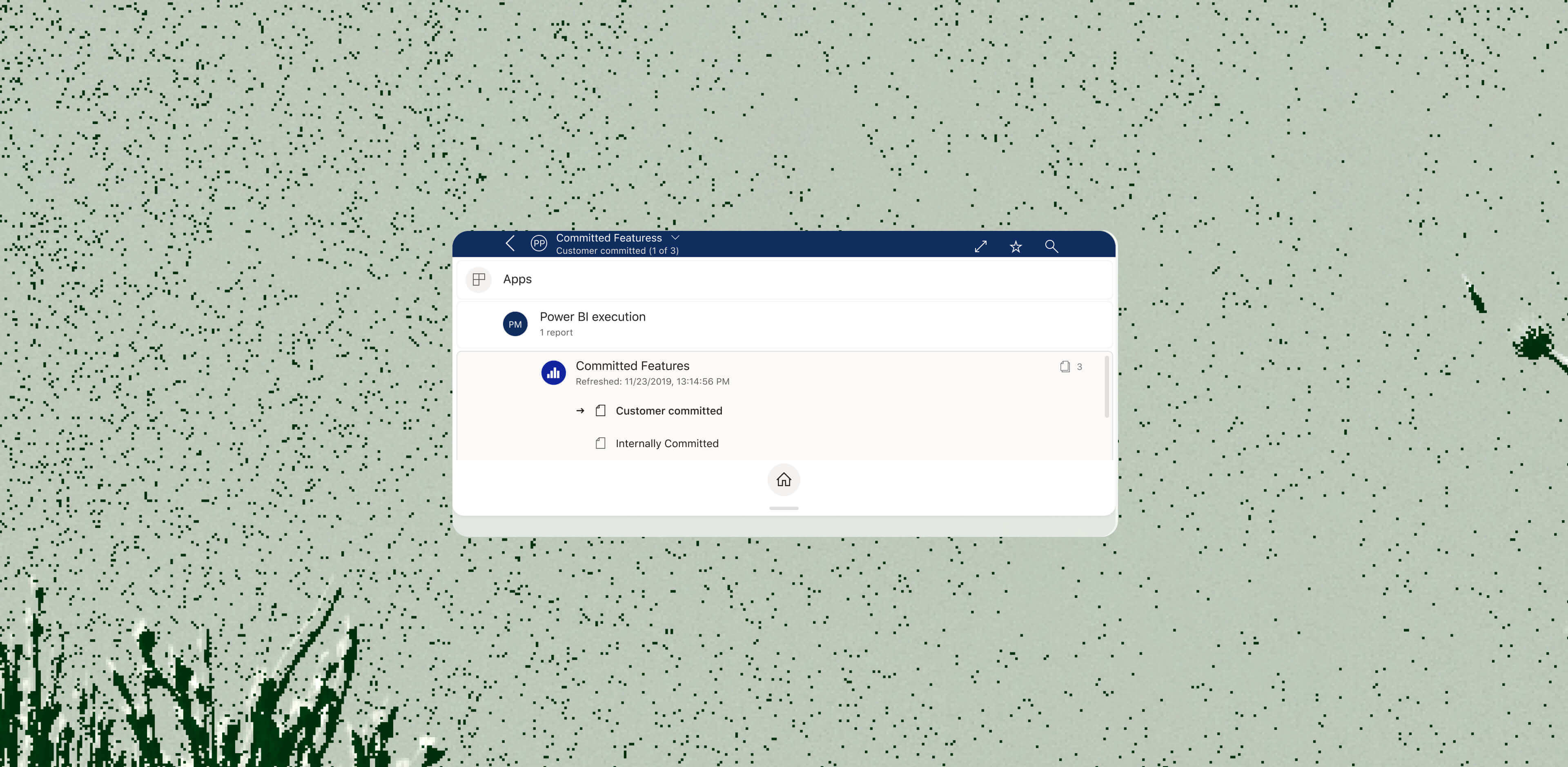 "Committed Features" report navigation tree. Showing the report has 3 pages, the user is on page 1. Landscape view.