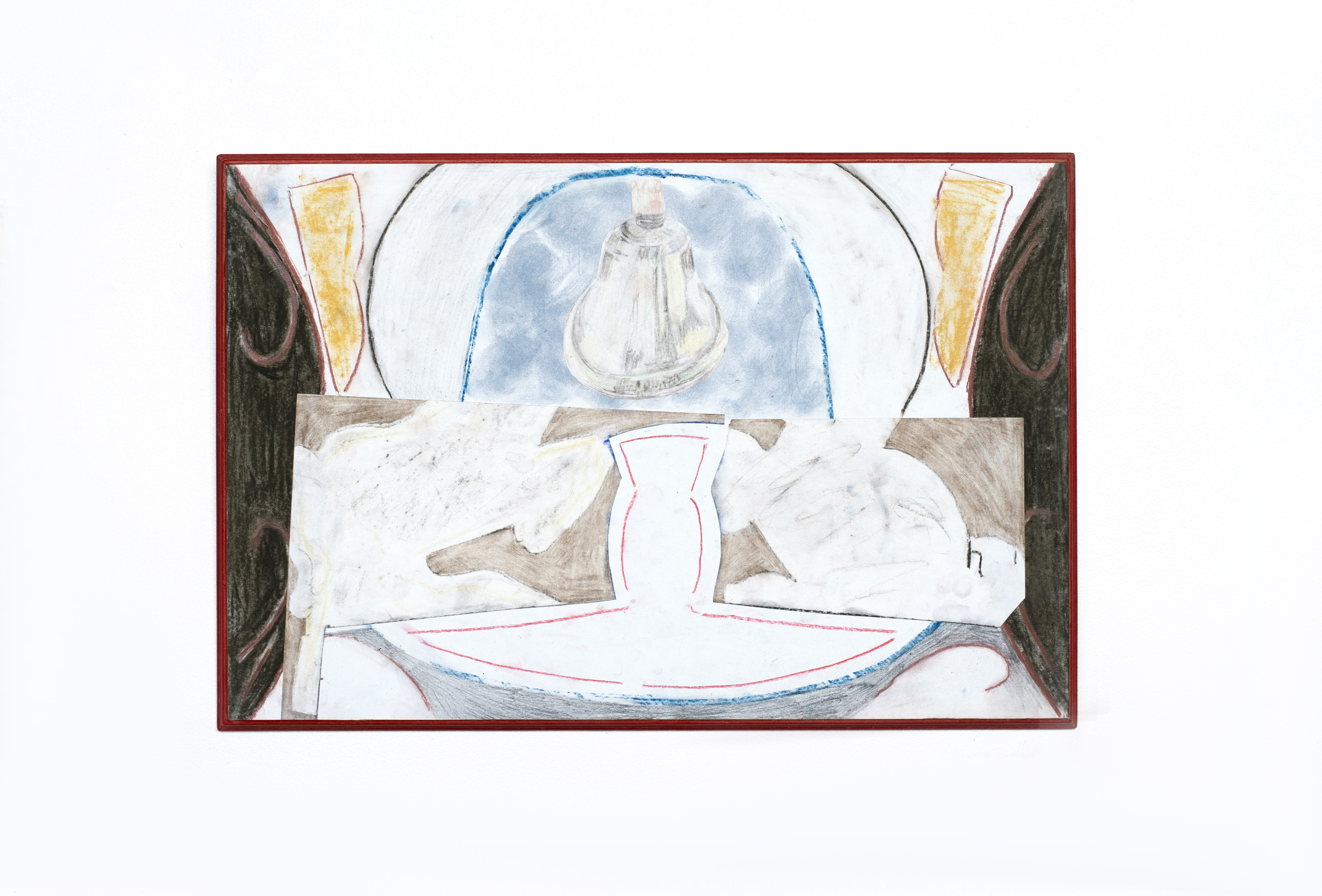 Hat Racks, monotype, chalk and pencil crayon on paper, mounted on wood panel, 18.5" x 12.5", 2022
