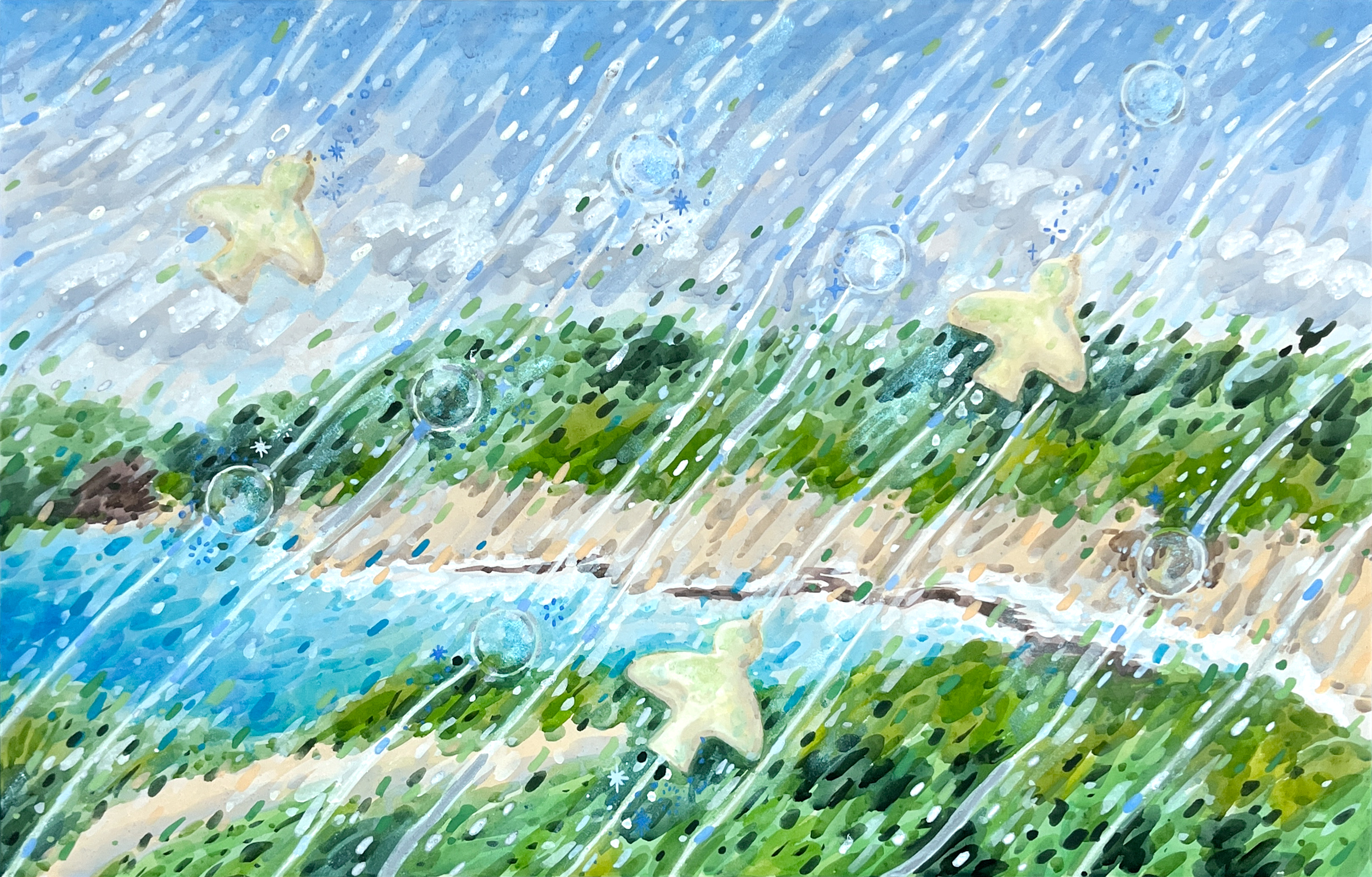 한 해 주기, 2025, 순지에 채색, 46 × 72 cm