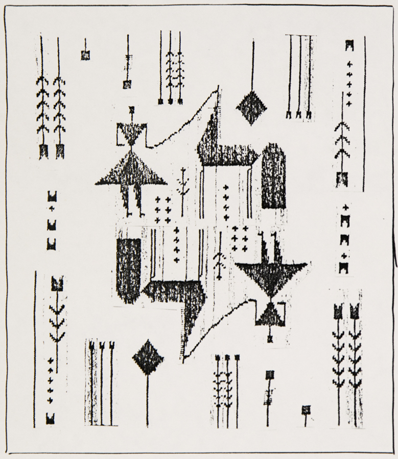 Design for handmade carpet. Collage. Xerox copy on cardboard. 1980's