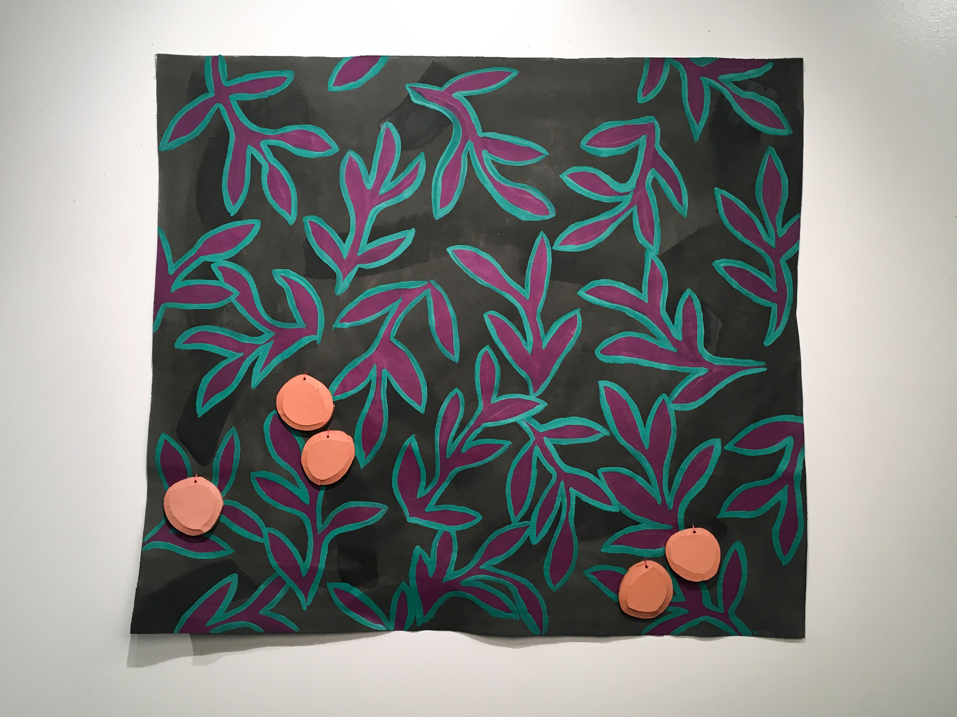 Oranges, 2018, Canvas, Acrylic, Terra-Cotta, 30" x 33" x 1"