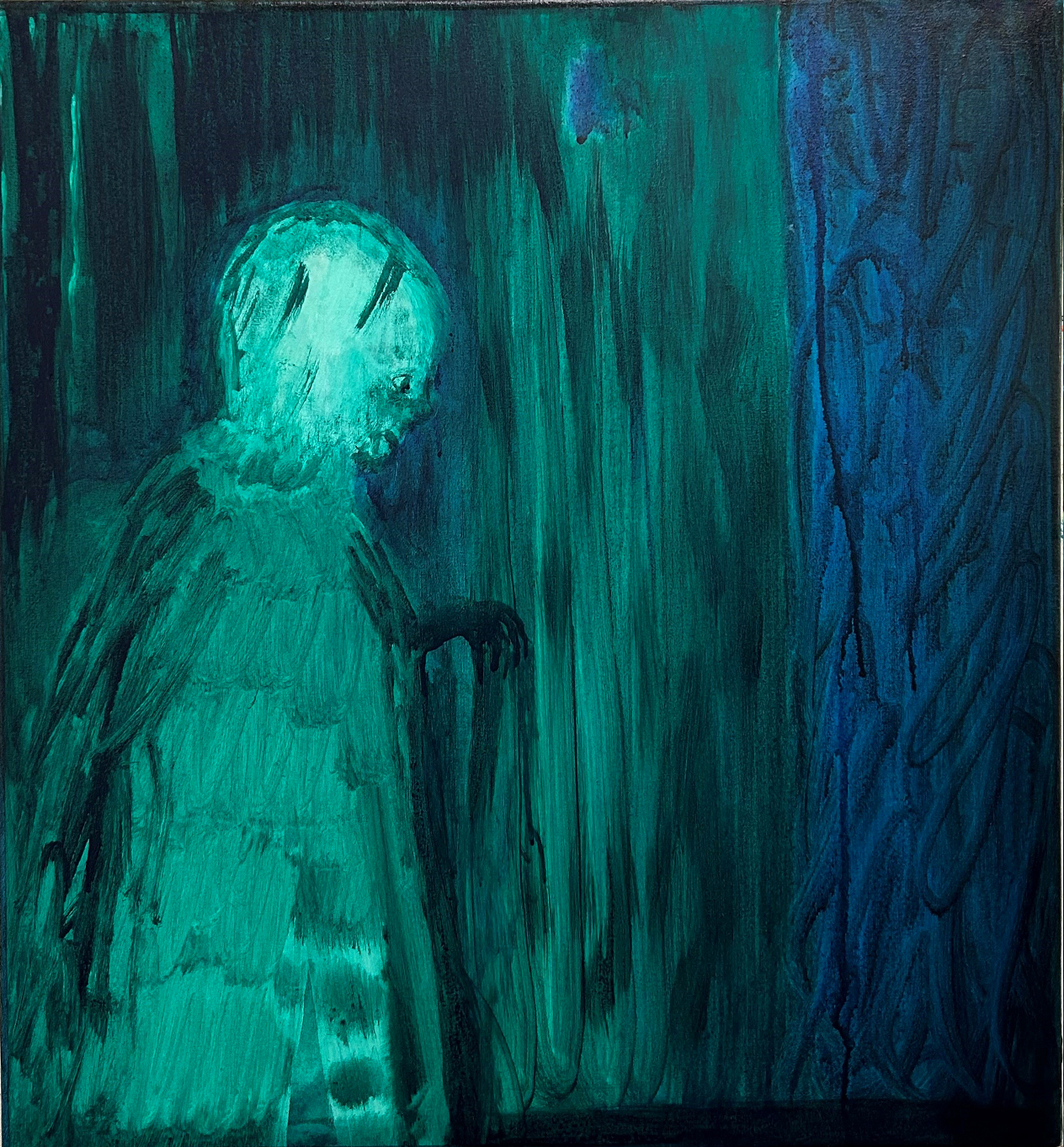 untitled / meeting in the dark / 60 x 55 cm / watercolor, ink, acrylic on nettle / Andreas Lech 2023