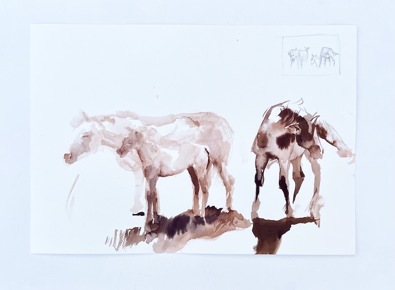 Horse Herd / 11 x 17" / Watercolor on paper