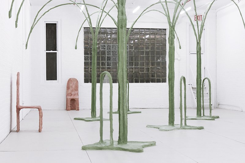 Drip Dry Eyes, 2016, concrete, pigment, burlap, pvc pipes, glass, construction steel mesh