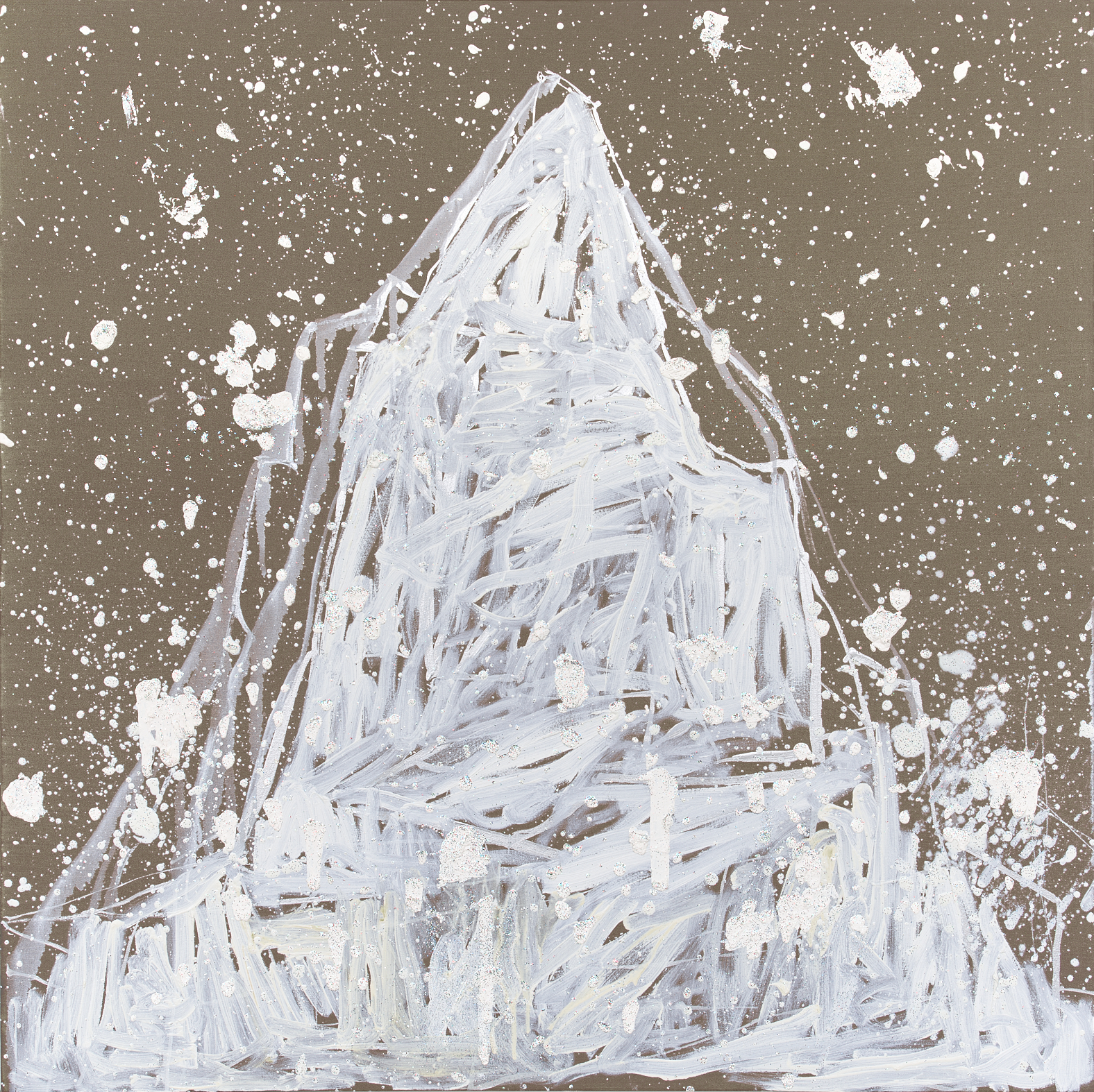 Cold Mountain Camellia #1, 2020, oil and acrylic on canvas, 48 x 48 in