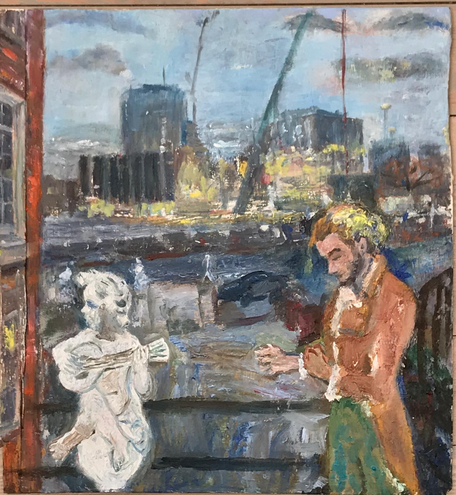 Brunswick House reveller, oil on panel, 44 x 41 cm