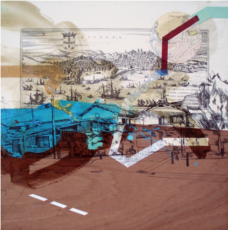 "Lisbon in Kyoto" 2010 Mixed Media on Wood 60x60 cm