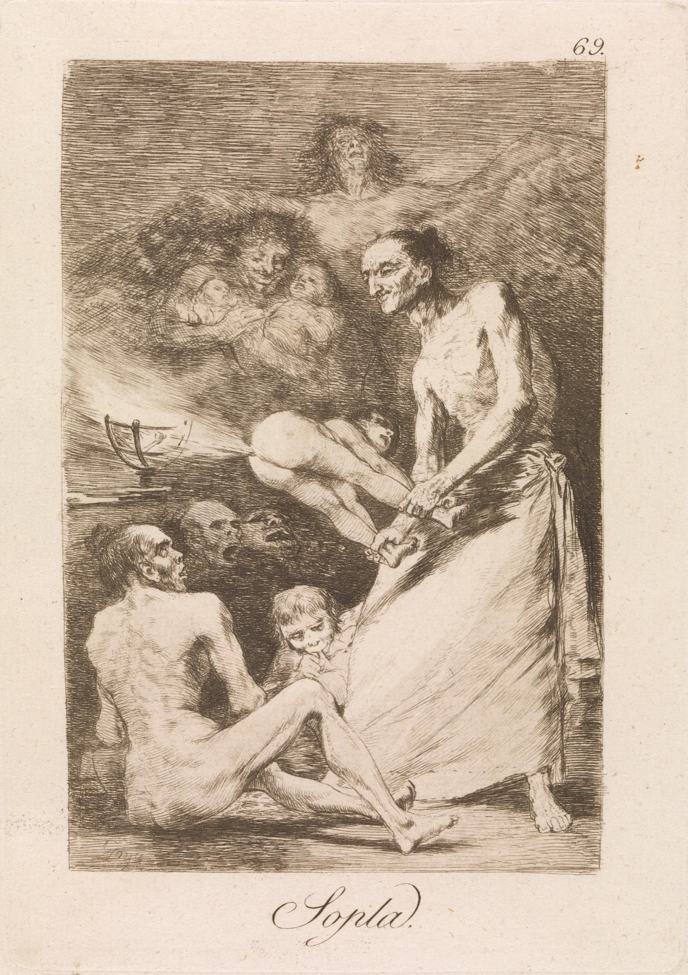 Francisco Goya y Lucientes, Sopla (Blow), plate 69 from Los Caprichos (The Caprices) series (1797–98), published 1799.