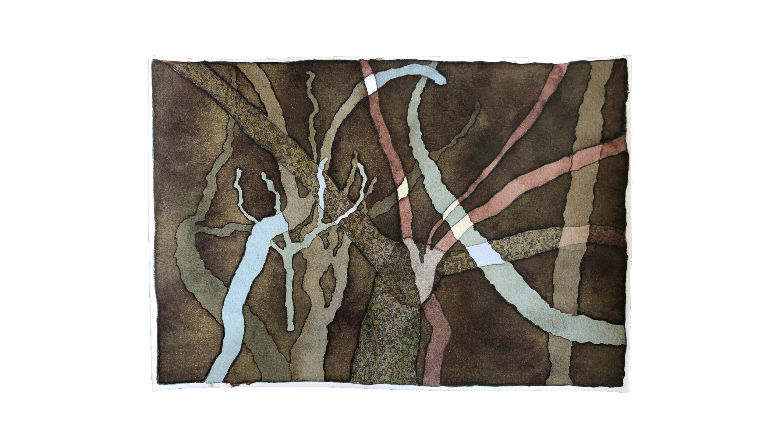 Árvores rios I, da série Paisagem memória. Aquarela sobre papel, 23x15,5cm. José Viana, 2023.