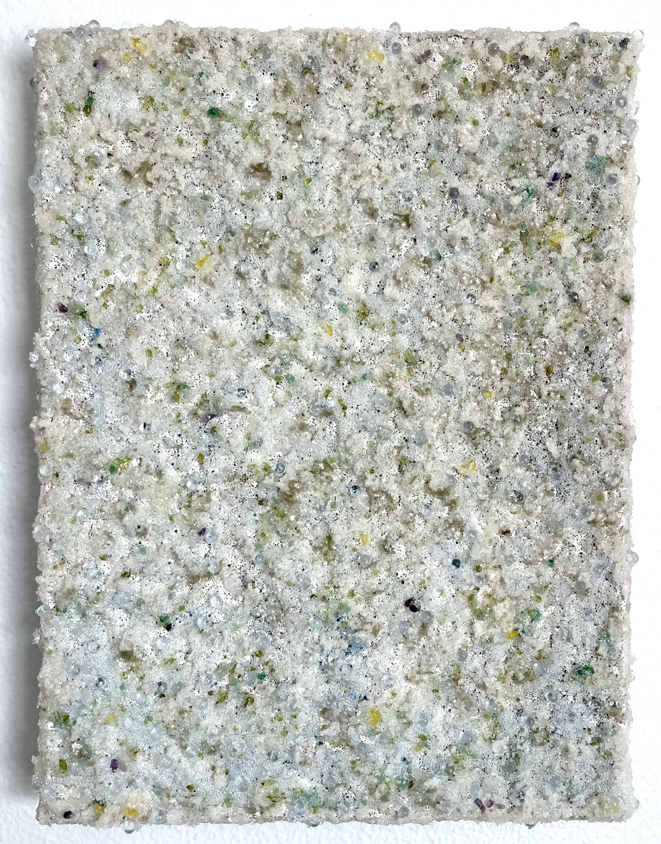 My Feet Would Overflow with Pearl; Peridot, aventurine, citrine, amethyst, mica flakes, sand, and glass on canvas, 12”x16” *SOLD