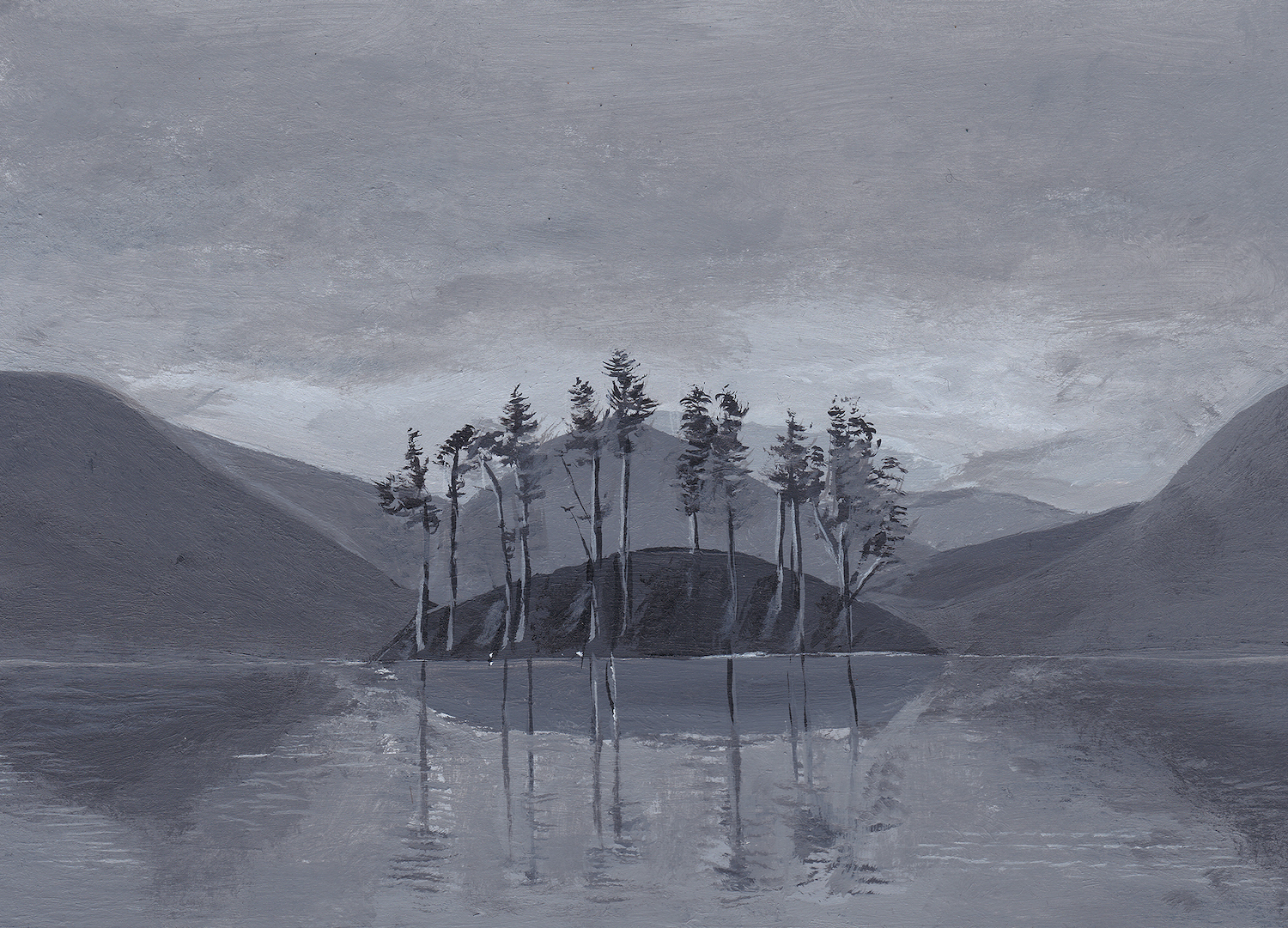 Christopher Gee, Grasmere Lake, Cumbria, acrylic on paper, 15 x 21 cm, 2019