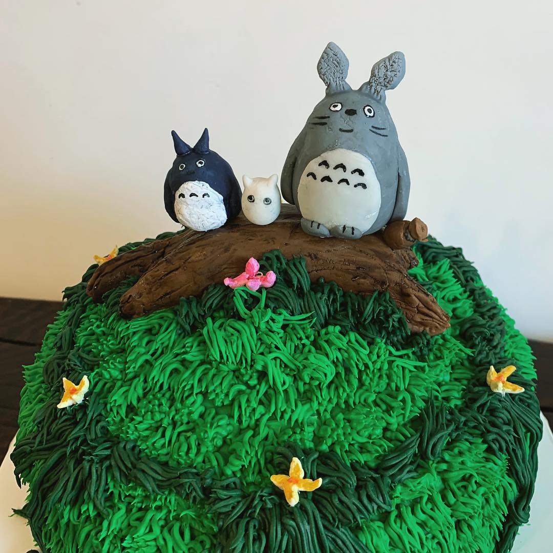 Woodland Cake With My Neighbor Totoro toppers (made by my daughter)