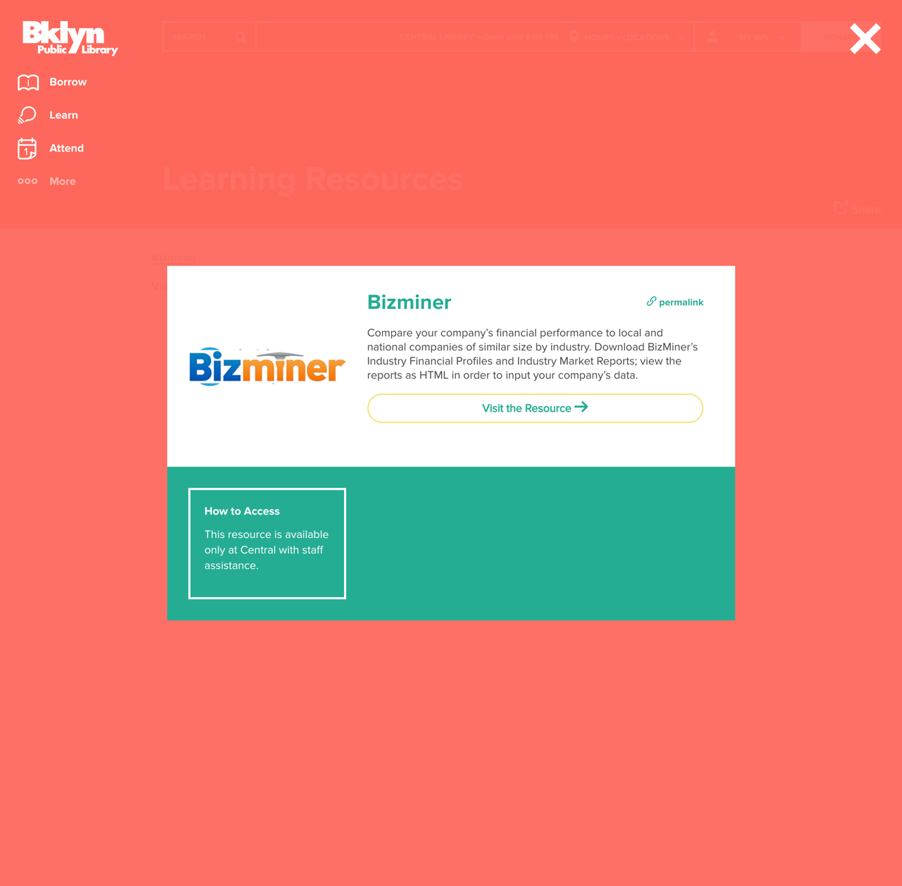 Before: Resource item detail was a pop-up modal that presented technical issues for web accessibility and SEO.