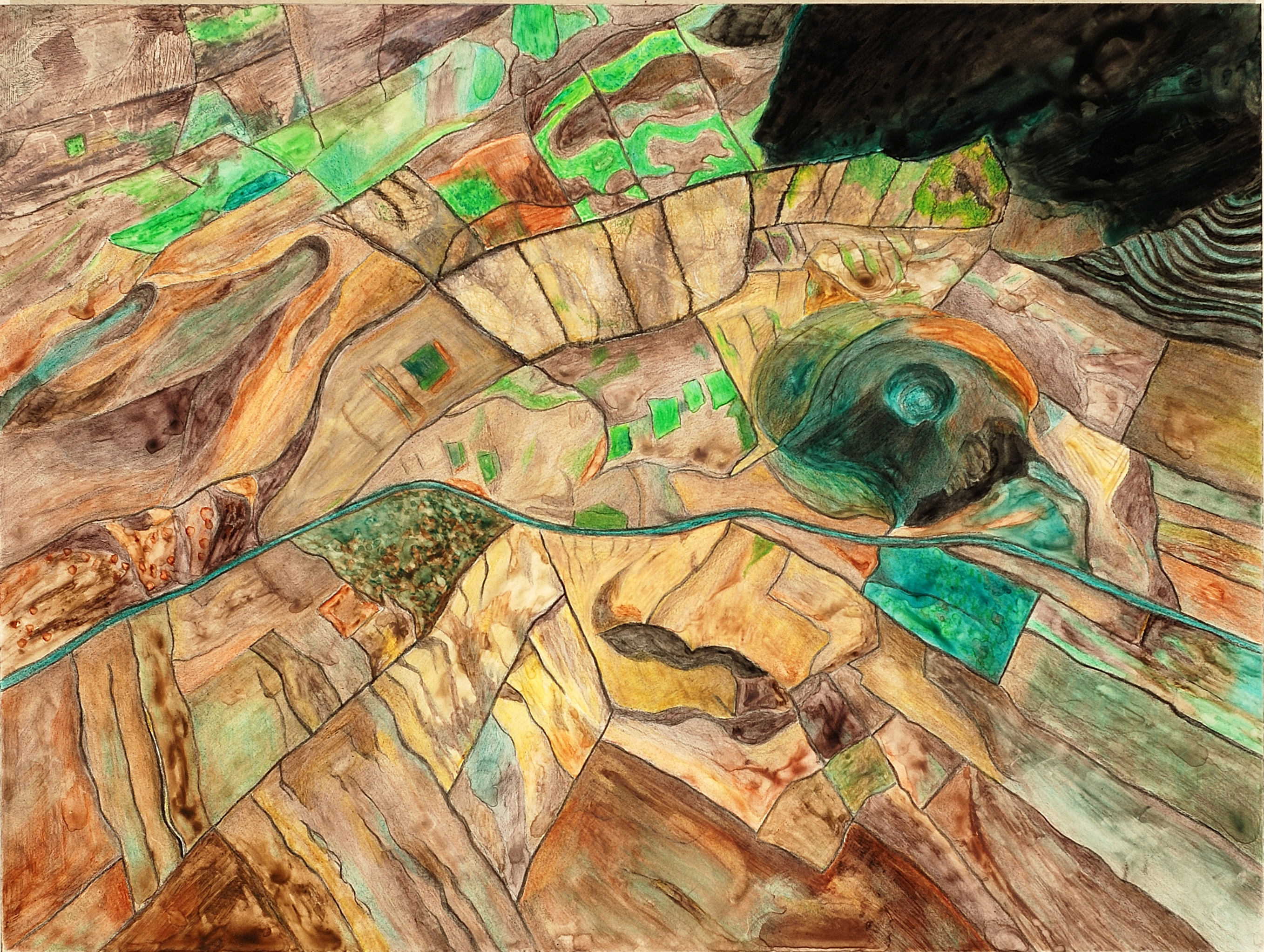 Aerial Landscape, 2021, mixed media and collage, 9 x 12 inches