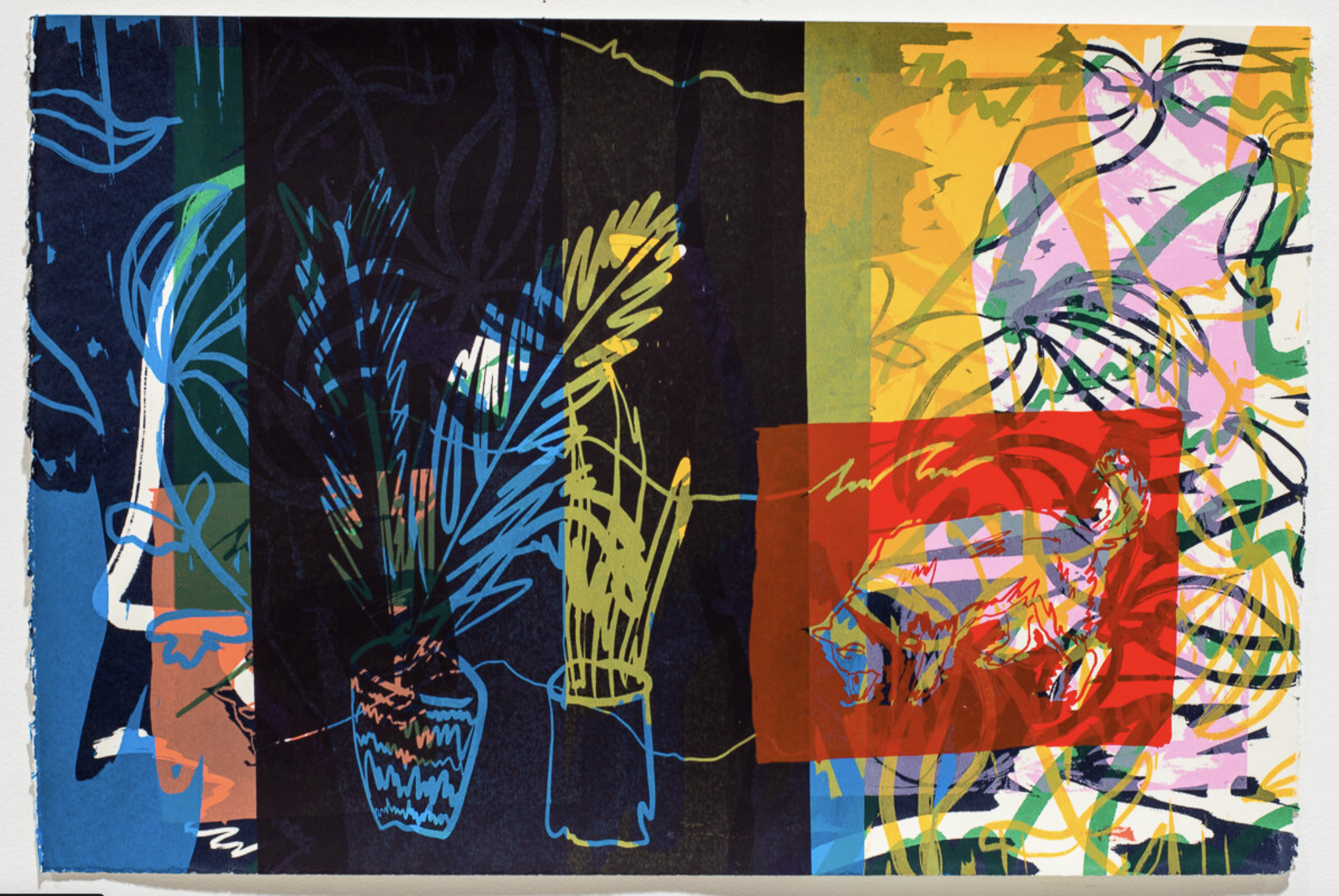 Lurking through the Houseplants. 2021. Screen print on paper. 21" by 15"