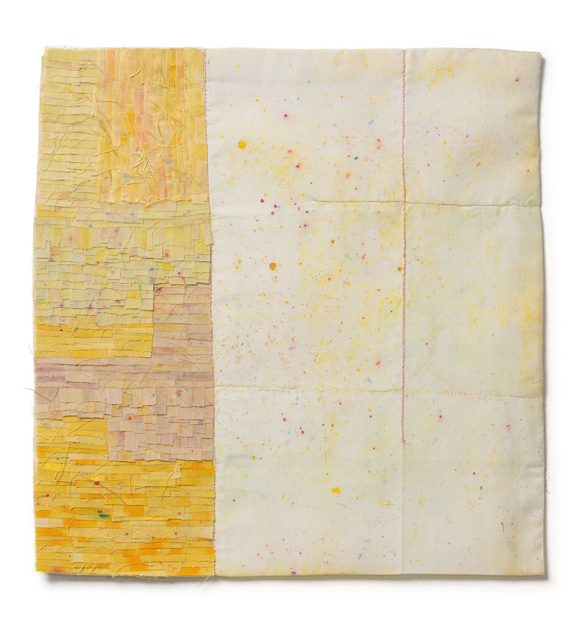  Yellow Little Flag, 2014 . Color pencil, watercolor and fragments of textiles on hand sewn fabric . 34 x 28 cm . Private Collection, São Paulo, Brazil