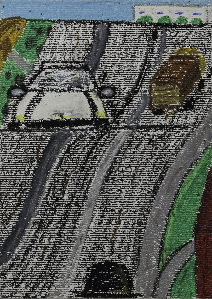 Road to Mississauga by Creebank (2021)  Interiorism & Exteriorism  5.9x8.3 in  Oil Bar on Cotton Paper