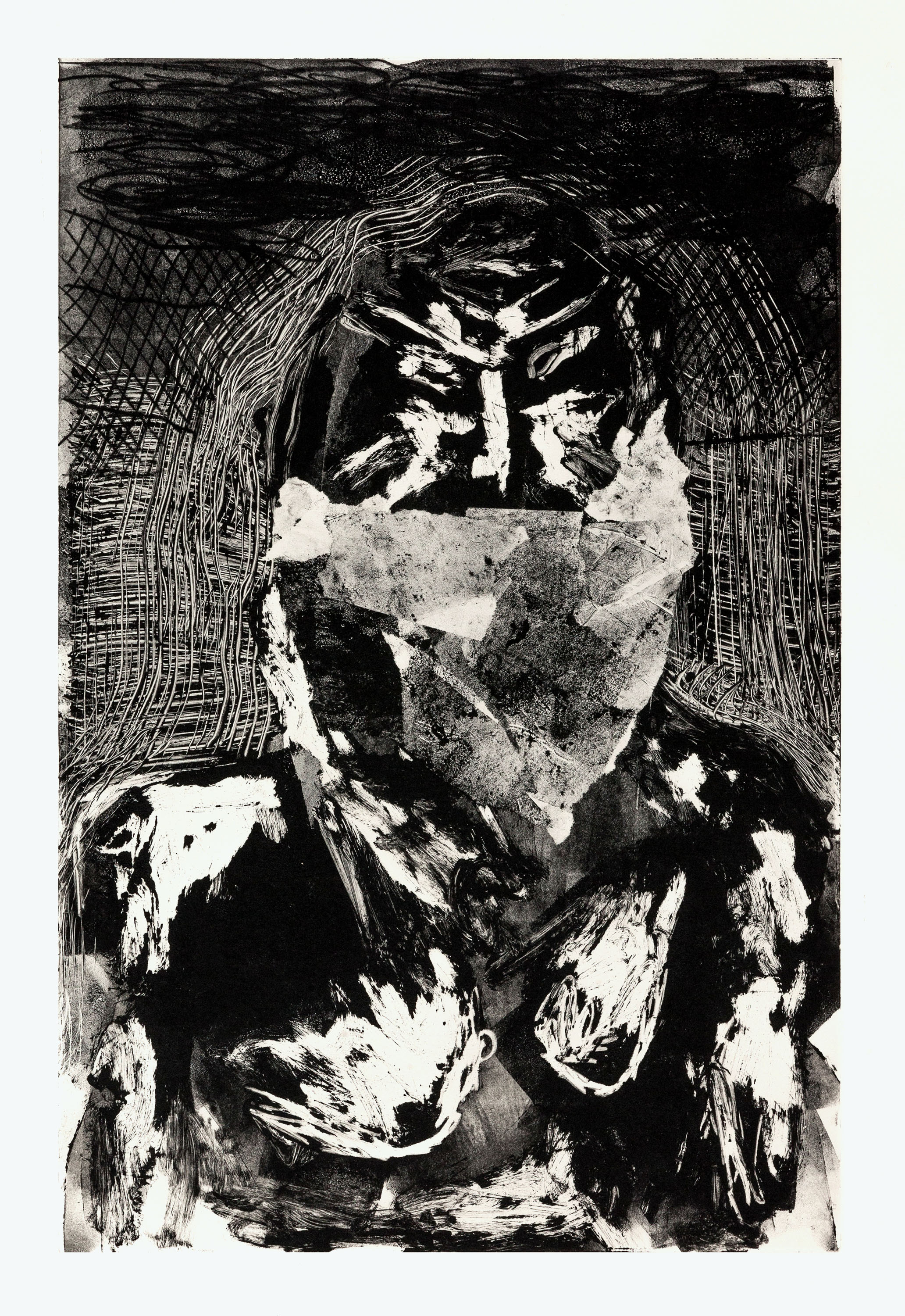 Uomo con Bandana #2monotype on paper, unique, 50x35cm, 2017