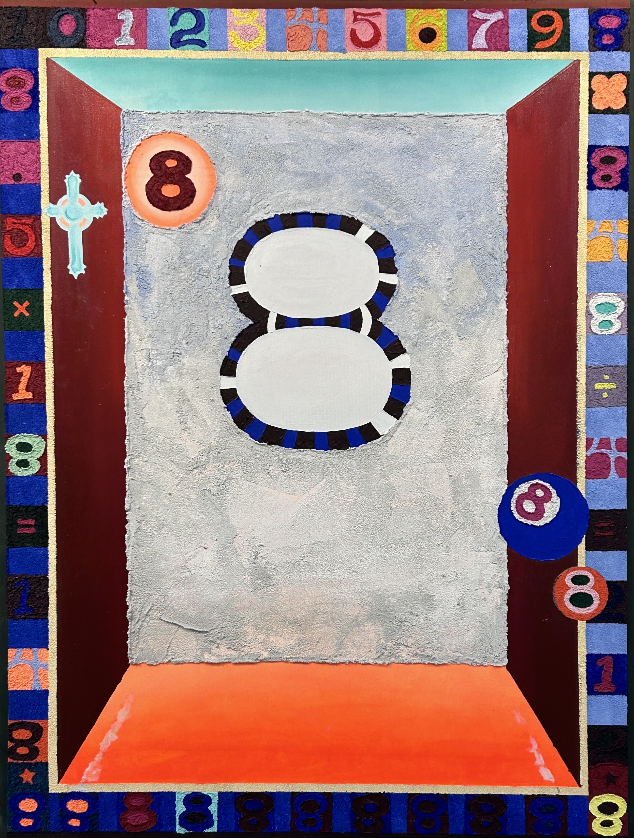 "through the bathroom mirror: i know you can see me, my thoughts, and all the secrets i keep in my diary." acrylic, oil, and pumice gel on canvas, 33"x43", April 2023.