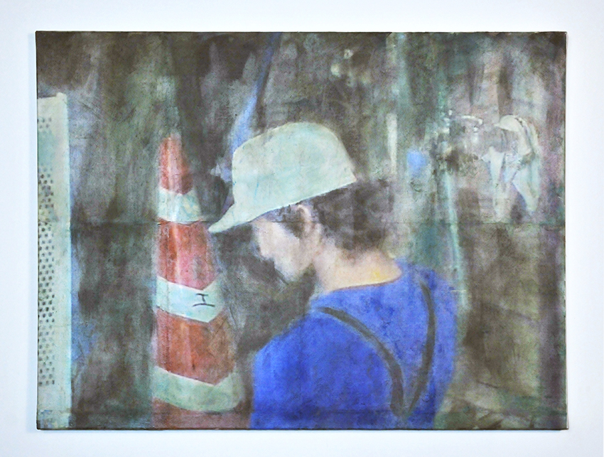 Untitled 4 (factory series), 2017, transfer and oil paint on canvas, varnish, 60 x 80 cm