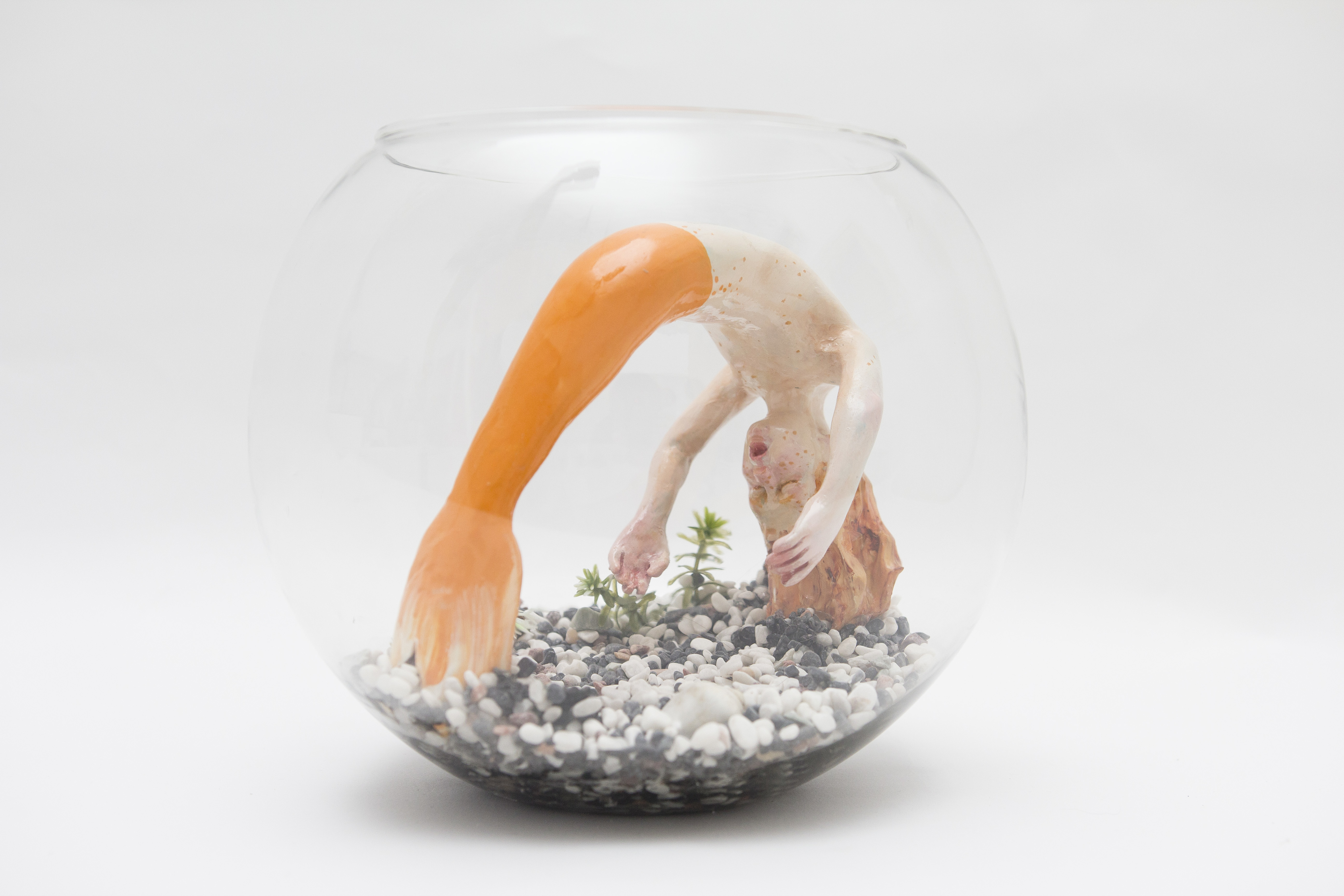 polymer, stones, glass bowl 24x24x22