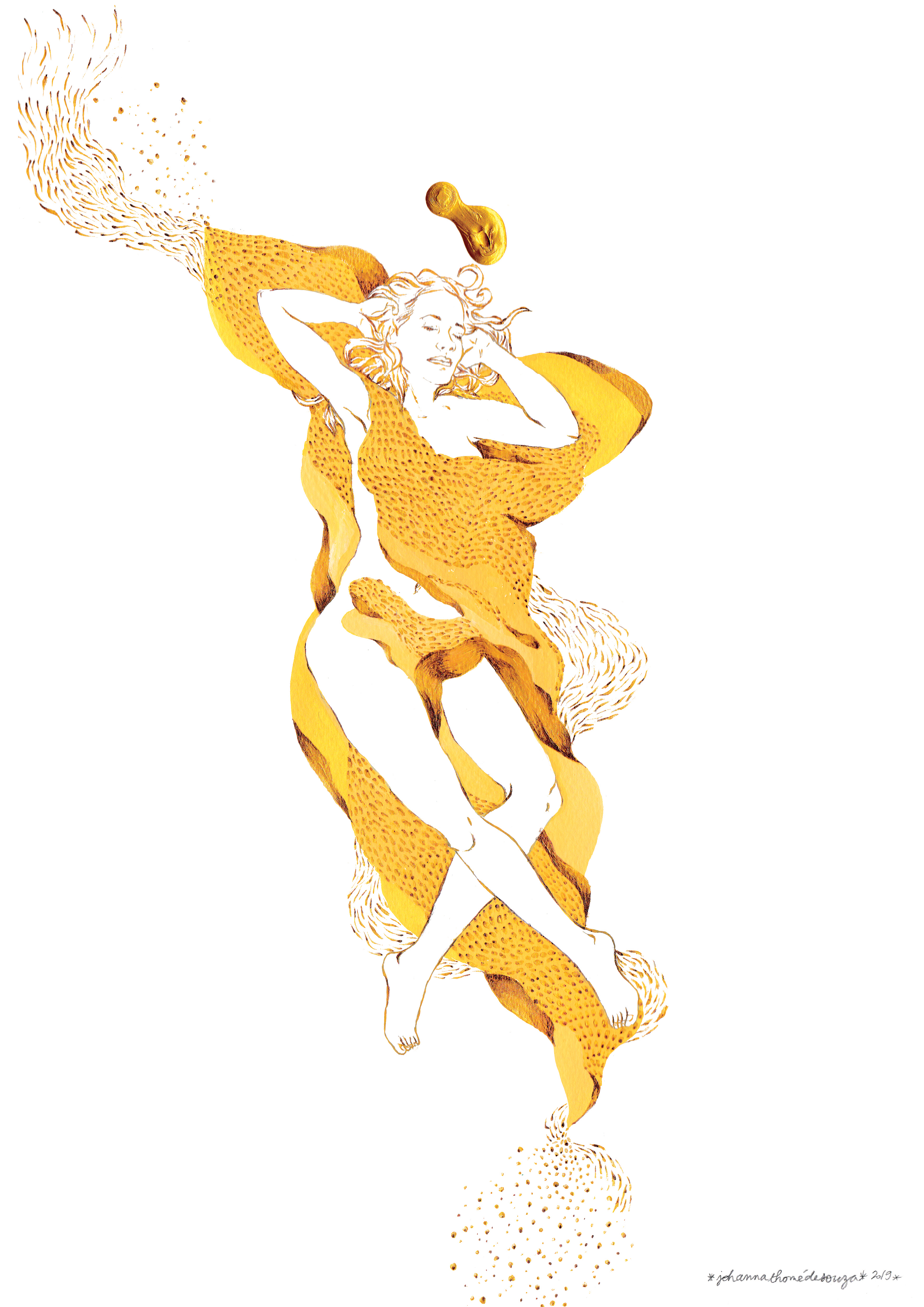 Le Grand Sommeil IV, acrylique et encre dor&eacute;e, 36 x 48 cm