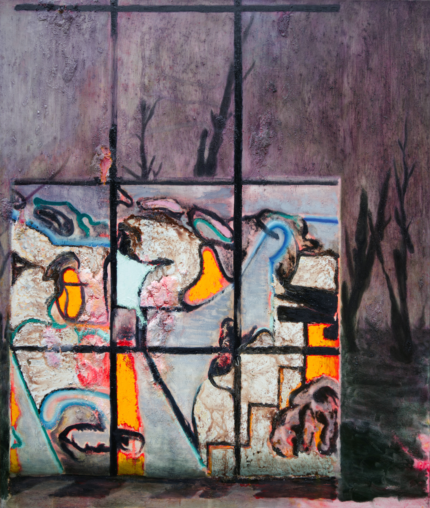 Ruins are forever, oil, gesso, sawdust and glue on linen, 200x170 cm, 2022