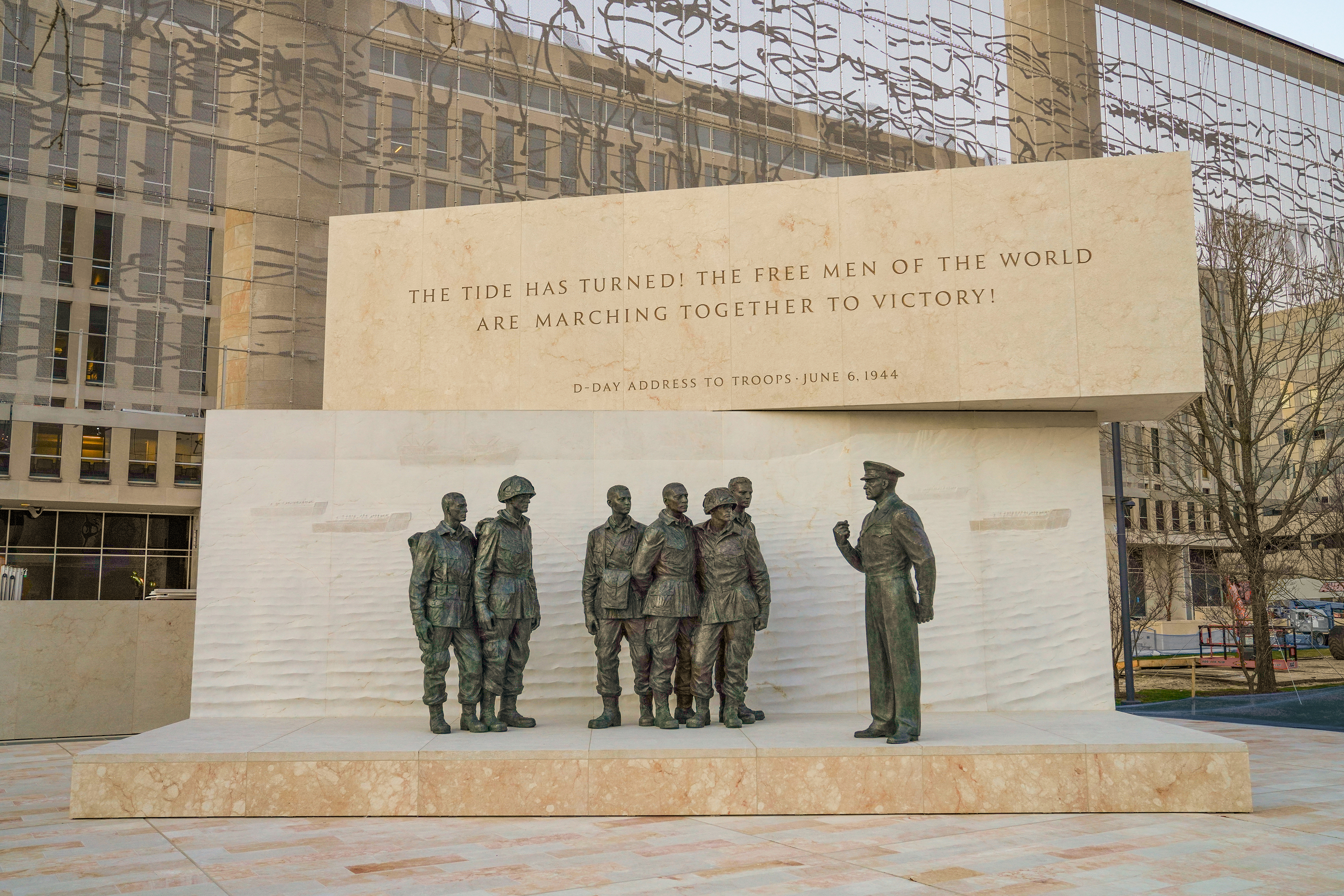 6. Memorial detail showing bronze sculptures of General Eisenhower addressing the troops