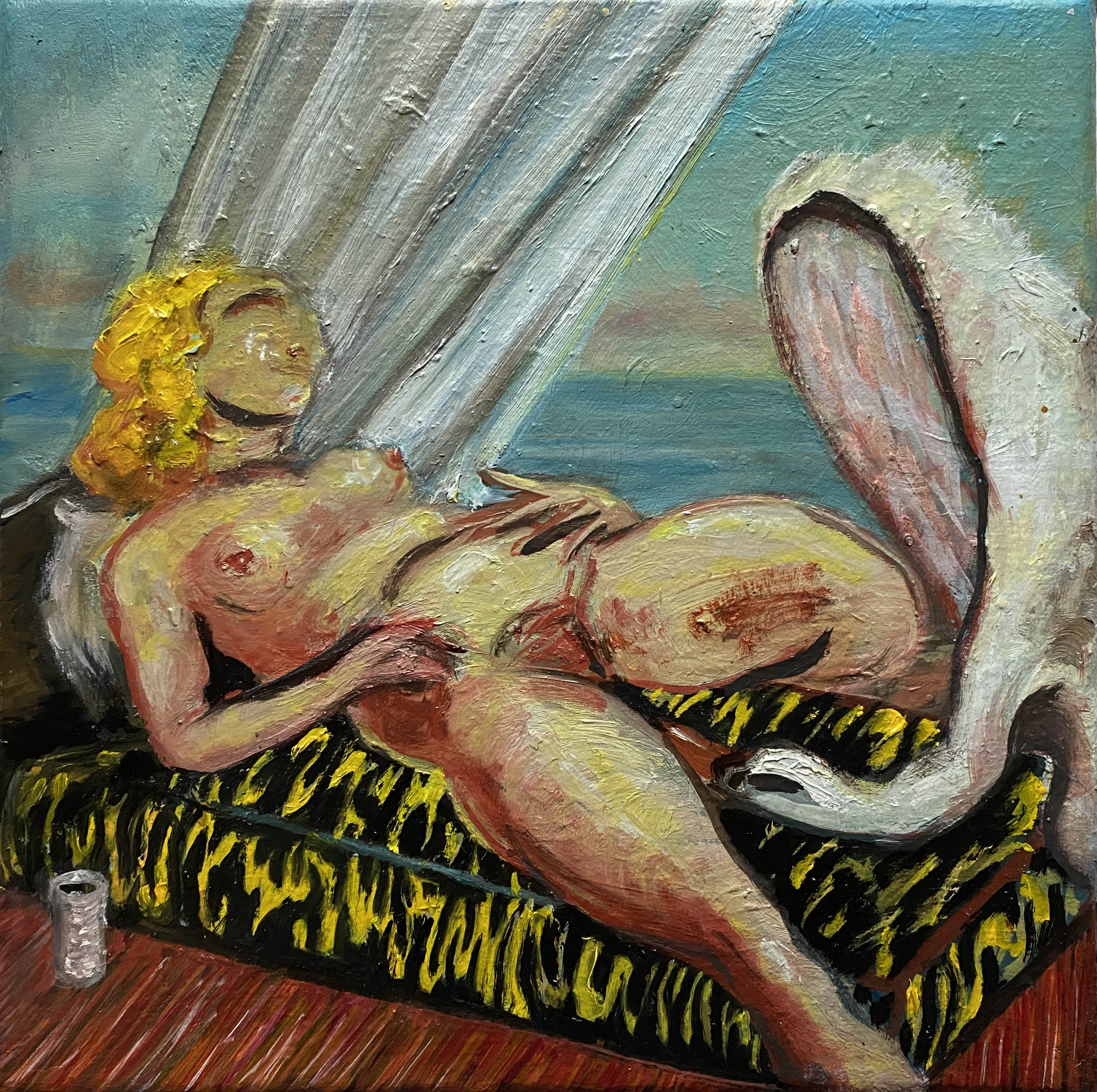 Karol seducing the swan - Oil on canvas - 20 x 20 cm