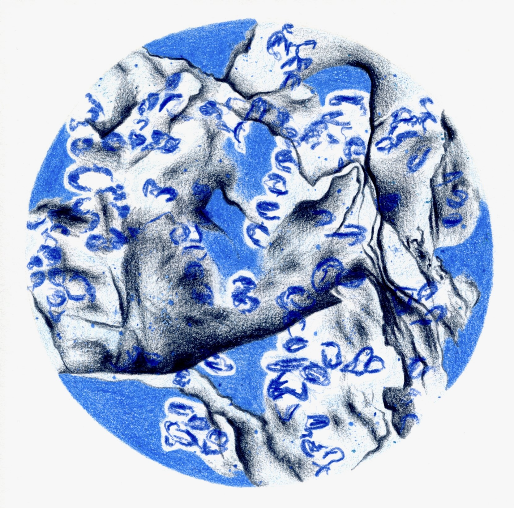 Artwork for 10" Kami-O record, coloured pencil on paper, 10 x 10cm, 2022