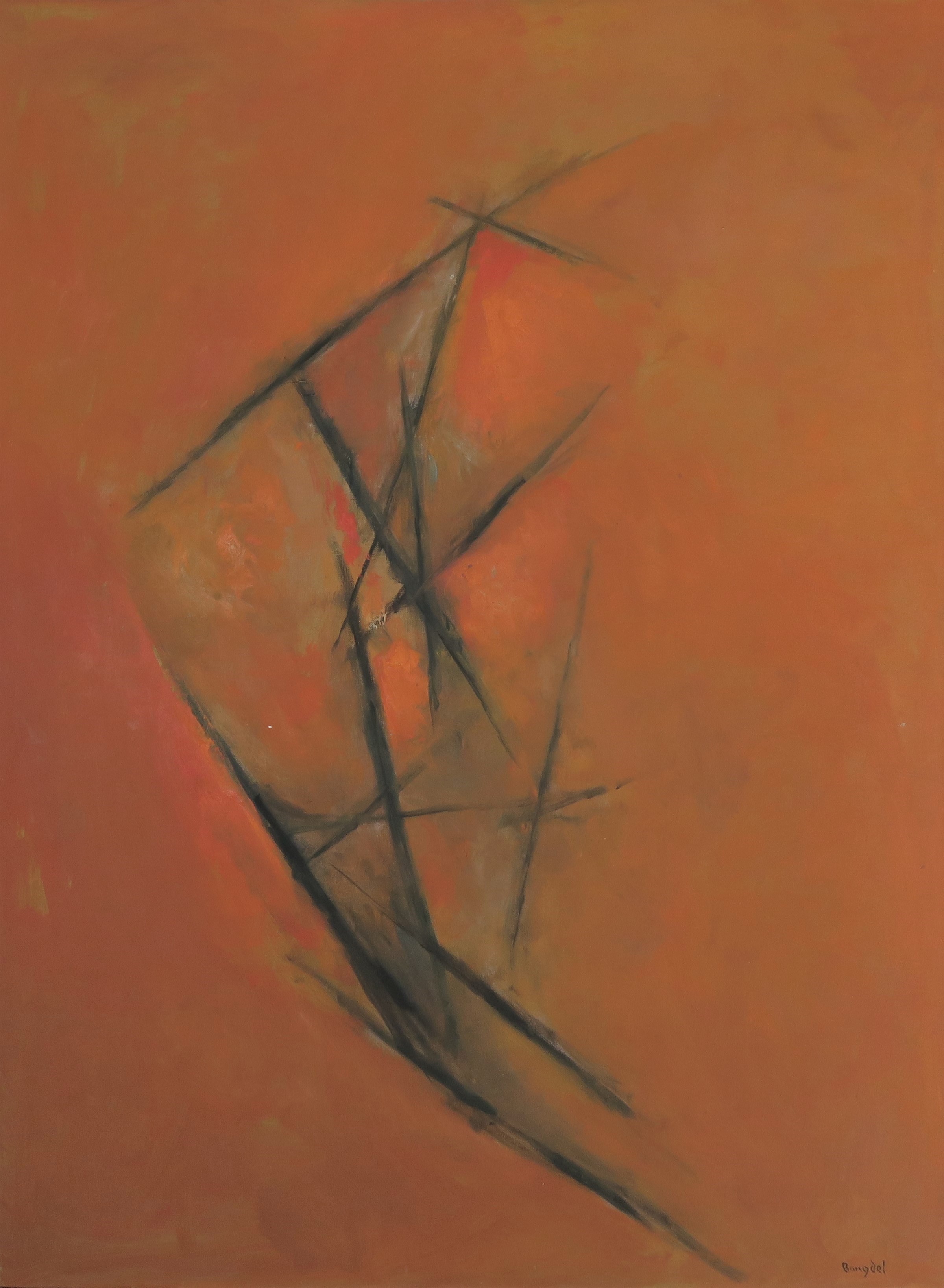 Orange Composition, 1976, 34.6 x 26". Courtesy of the Bangdel & Shakya Foundation.