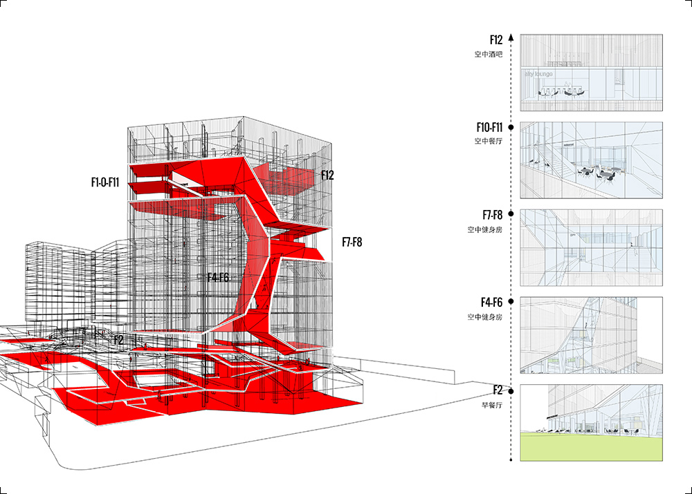 the canyon: vertically distributed hotel facilities