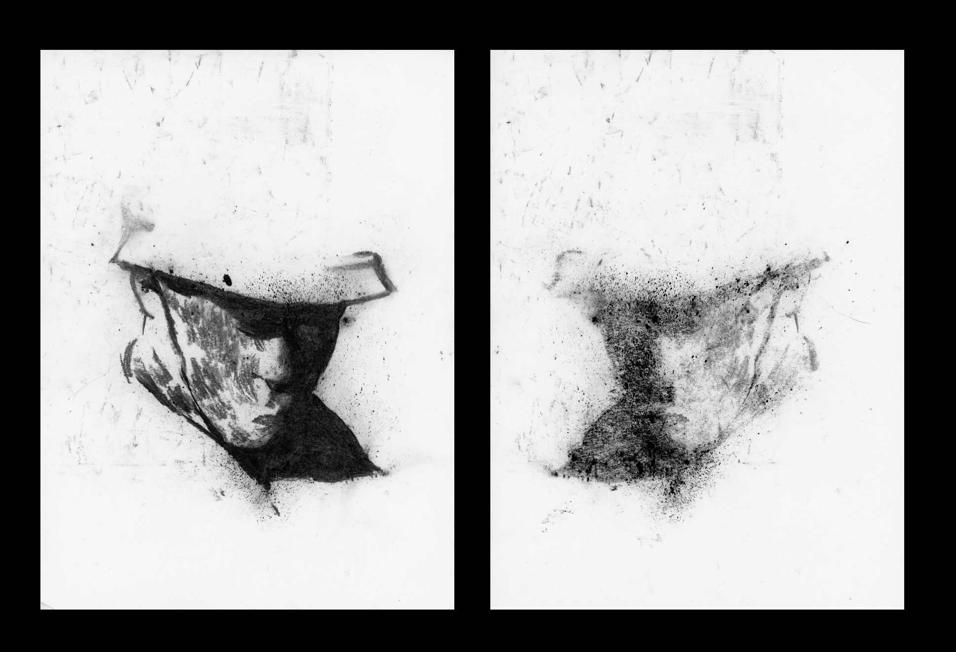 2 charcoal washed out portraits of a dead soldier by Leroy Elisabeth