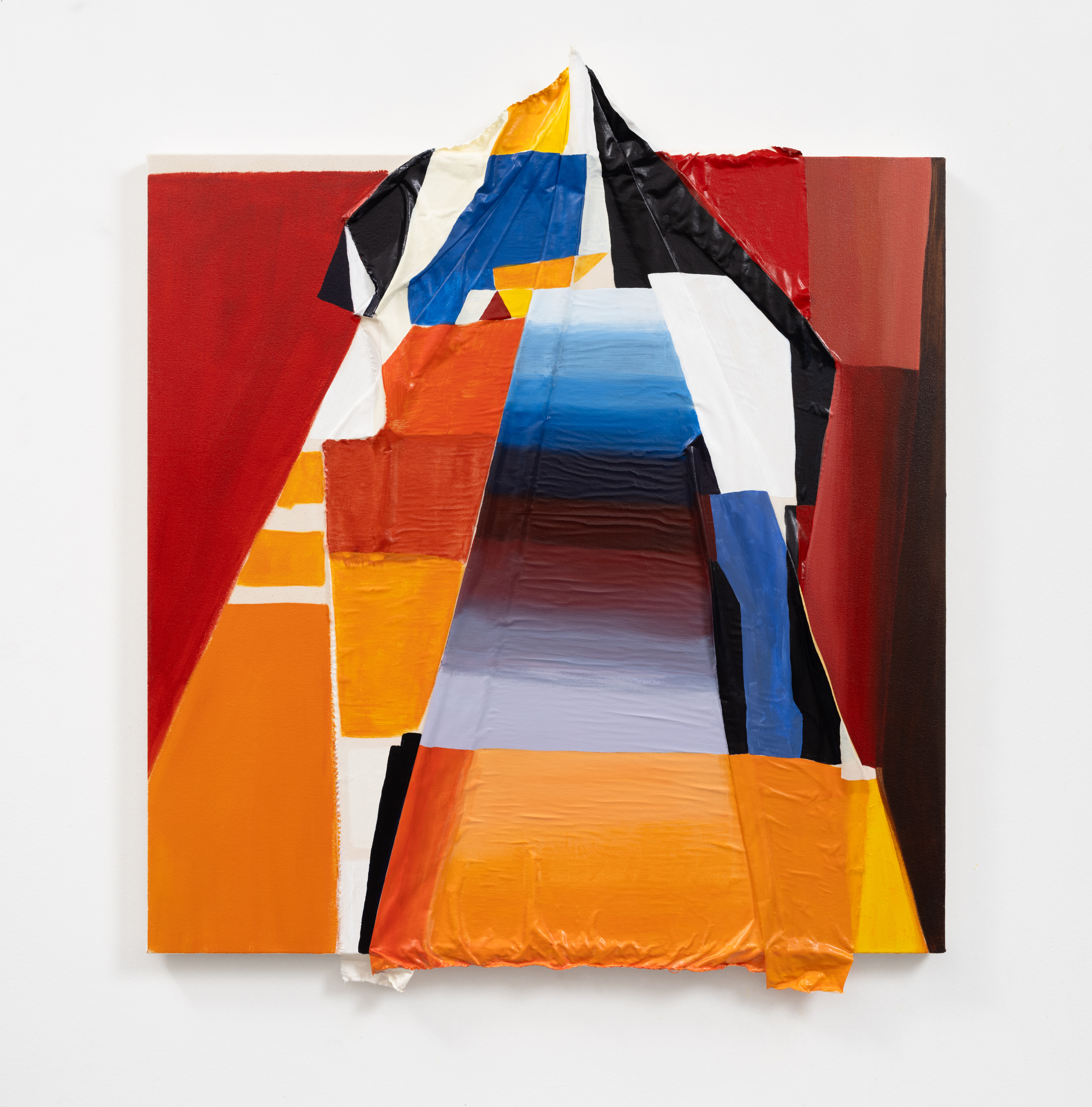 Three Musician, 2025, 36 x 36 in, Acrylic and muslin on canvas