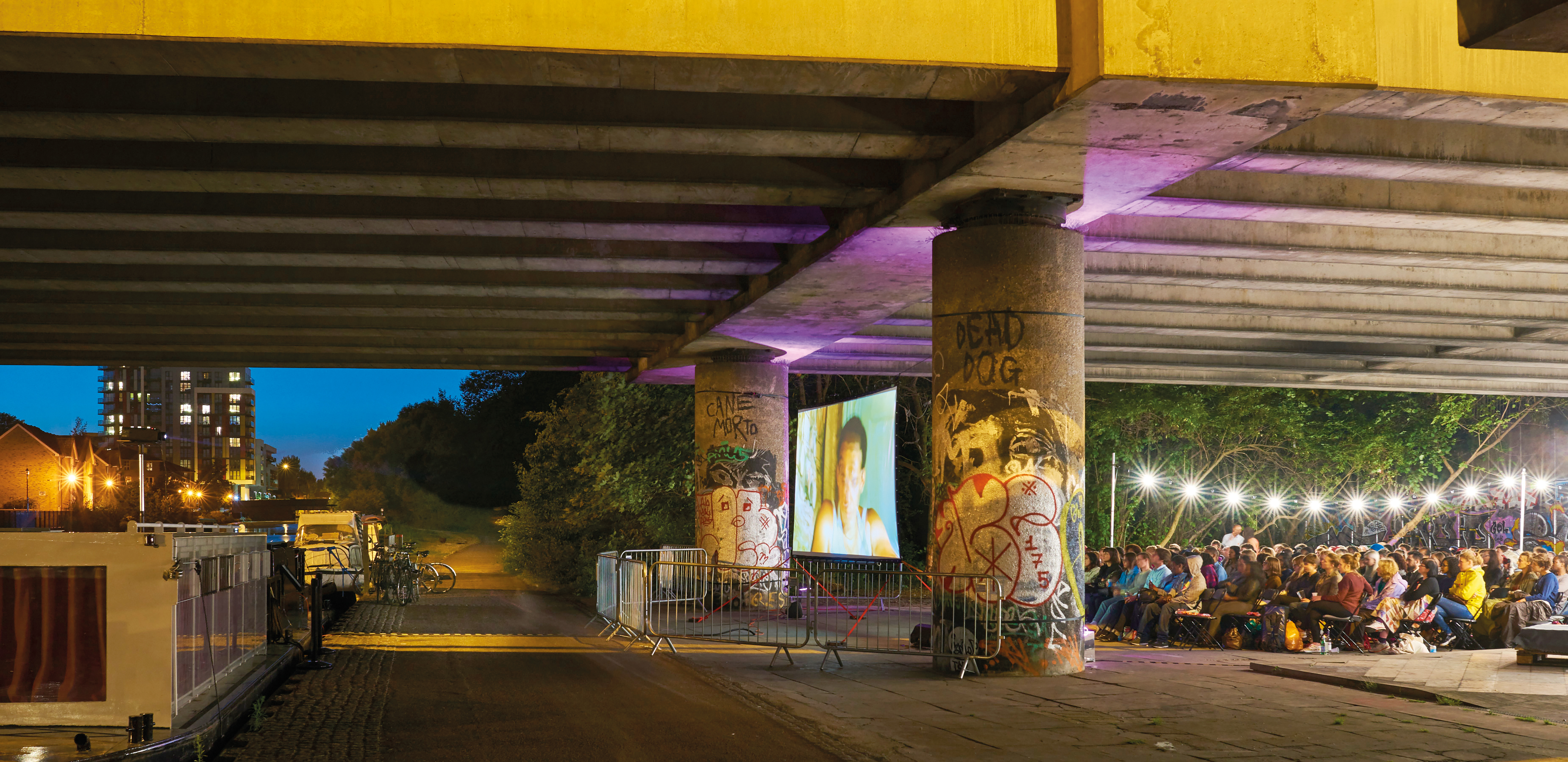 The Floating Cinema under the A12, River Lea, August 2016