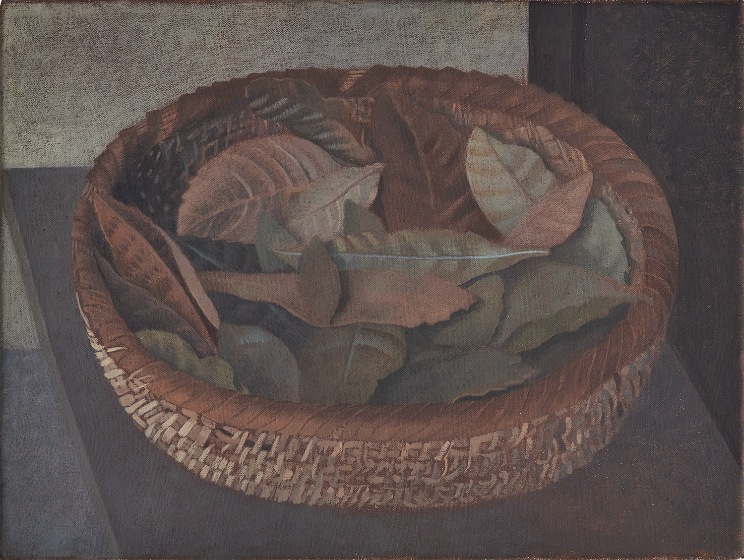 "Um cesto de folhas", 2025, óleo sobre tela