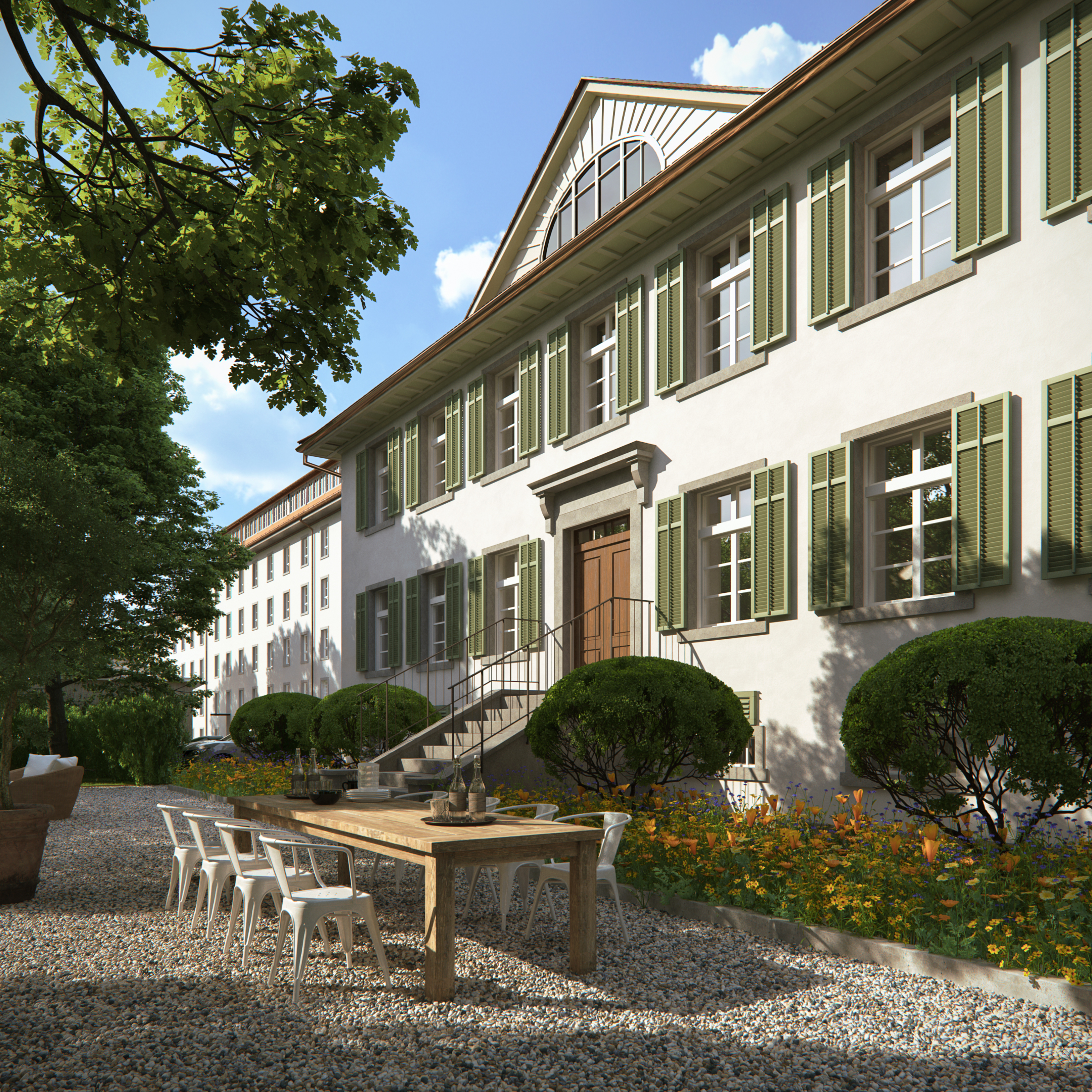 Rendering Gartenanlage Südwestfassade