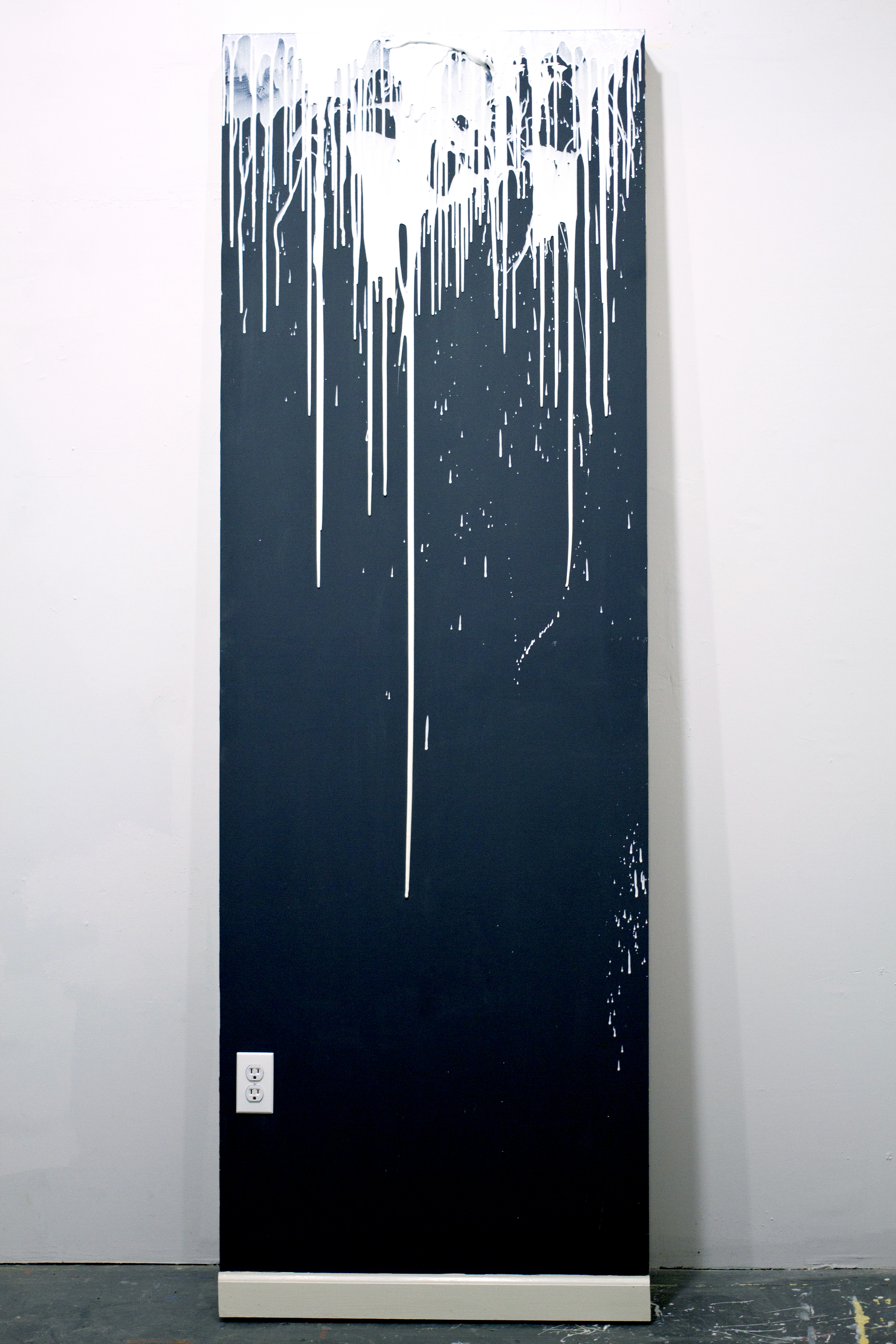 It Comes In, 2017, 96"x32"x5". Wood, screws, urethane resin, drywall, acrylic paint, electric outlet, power cord