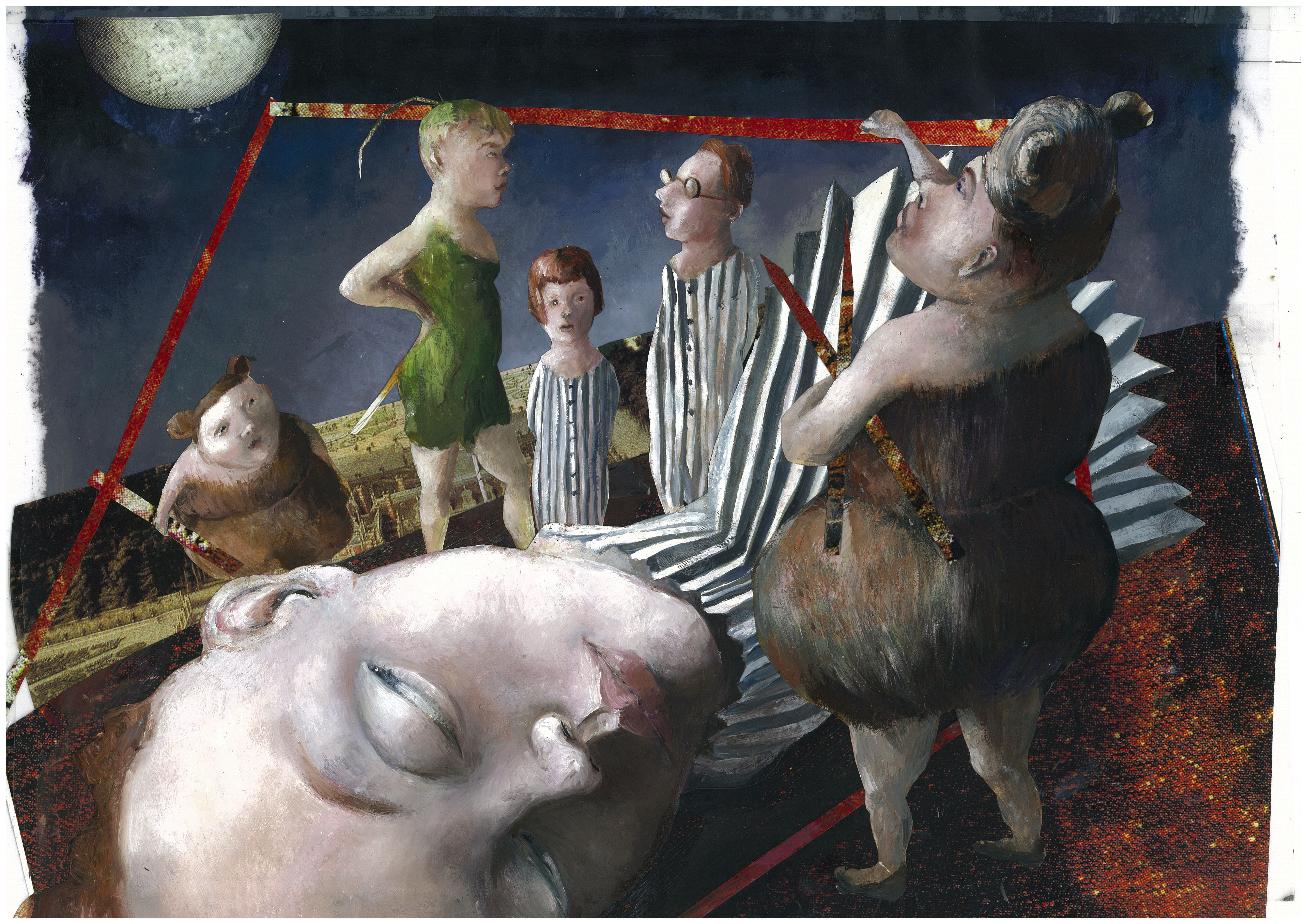 The little hutOil paint on paper, collage with photo material, 40 x 50cmSerie: Peter Pan/Text: James Matthew BarrieÉditions Être, Paris, 2005