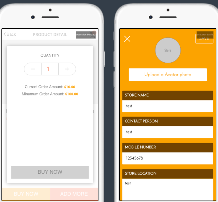 screenshots of implemented Ionic application by front-end team