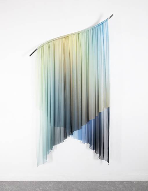 How to drape the NeverEnding movie poster, chromed steel and printed silk, 220x120x30cm, 2023.