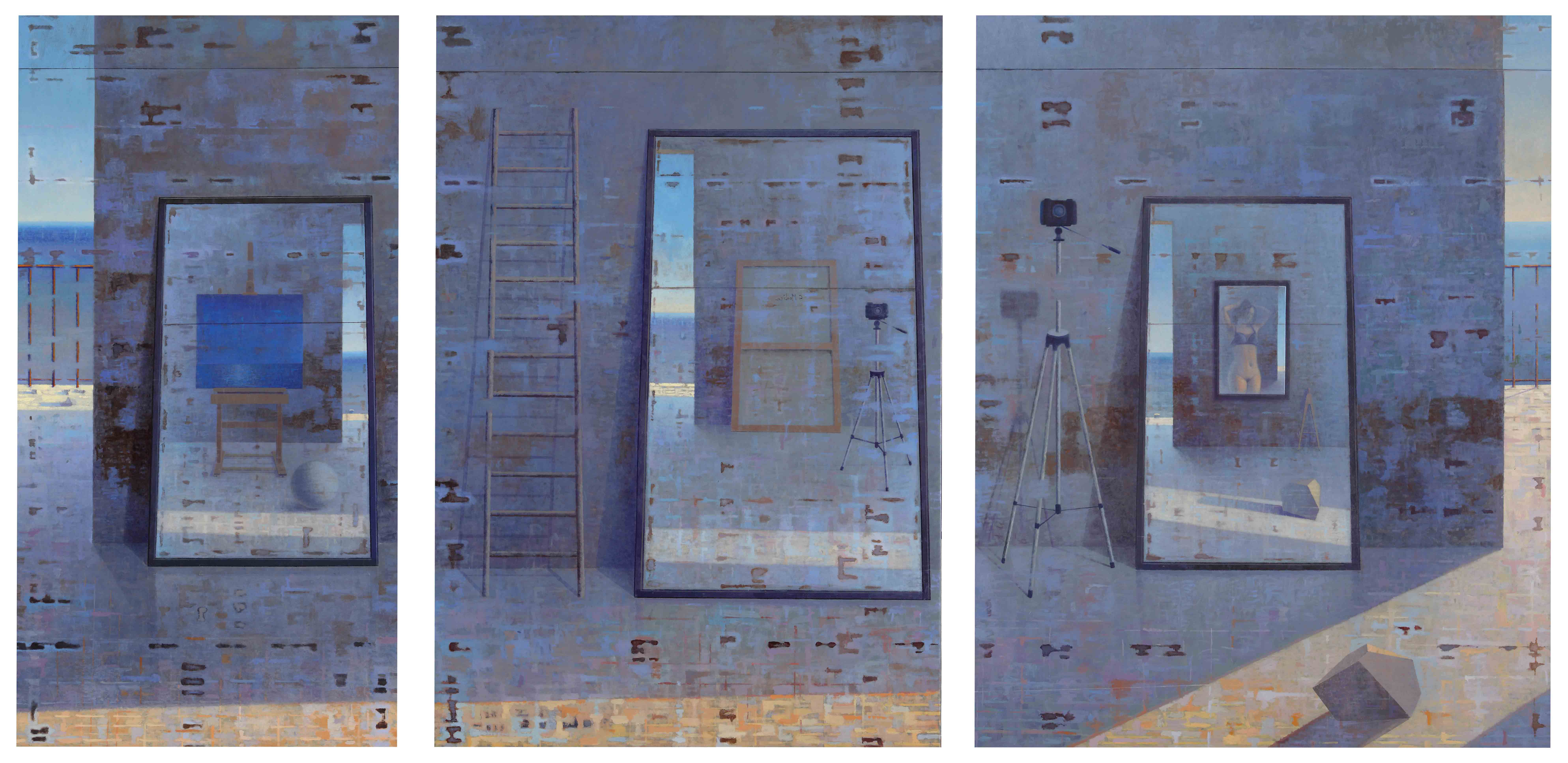 Labirinto Atelier, 2013, olio su tela, trittico, 180 x 350 cm