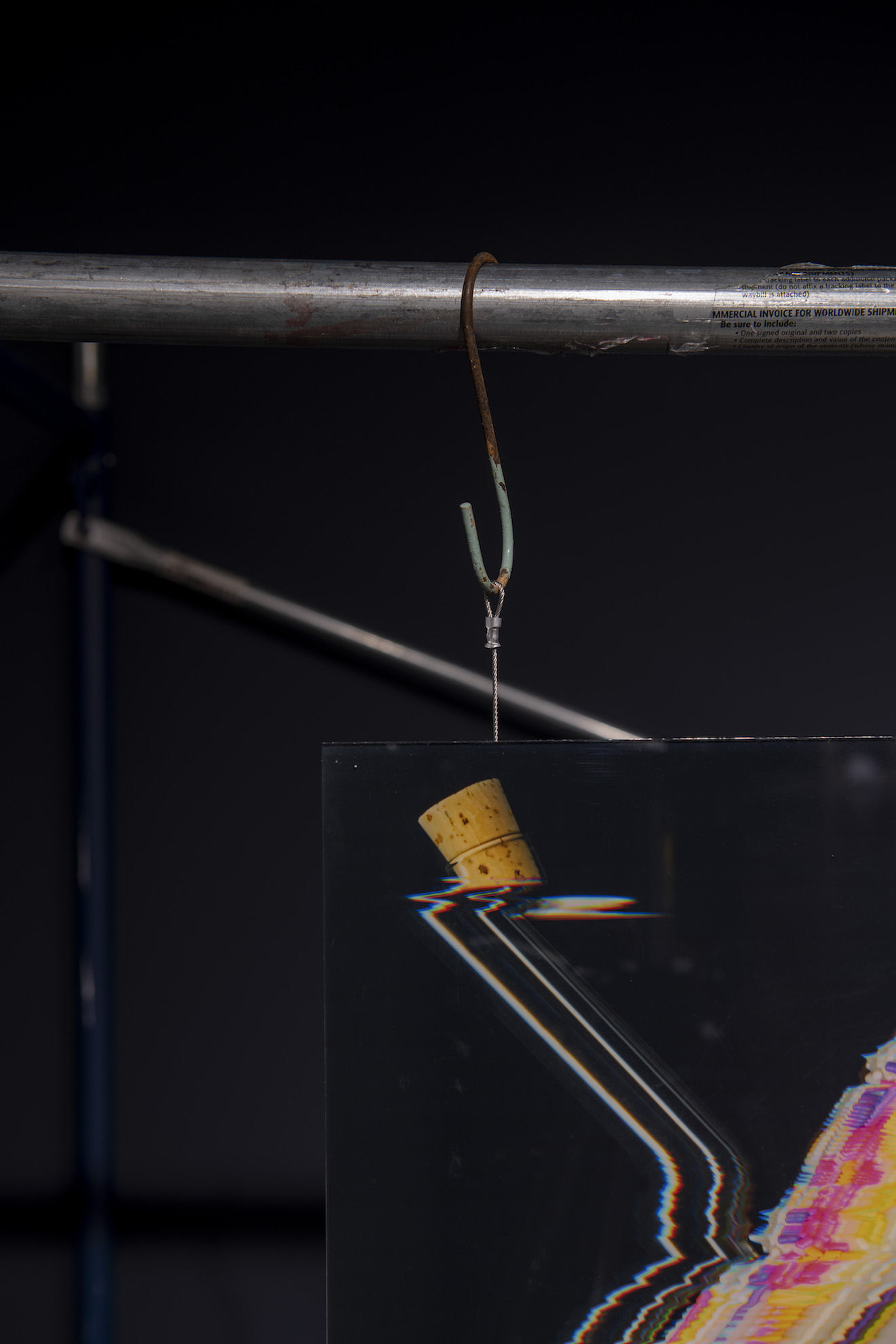 Gandhara Series (Constellation 2-4) (detail), 2023, archival print on high gloss paper, acrylic face mounted, scaffolding, found buoy hooks