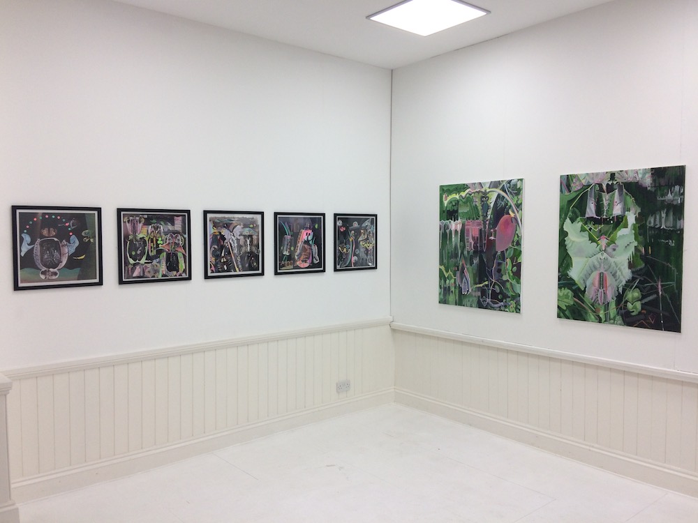 Installation view; Asiya Clarke, ‘Cosmic Sign / Die Before You Die’ (2008), STOREFRONT, Luton, UK. Credit: Departure Lounge Luton.