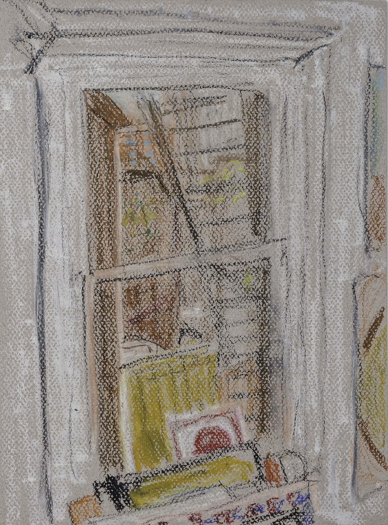 Exterior View From My Temporary Room in Harlem (NY)   (2021)  Interiorism & Exteriorism   9 x 12 in   Oil Bar on Cotton Paper