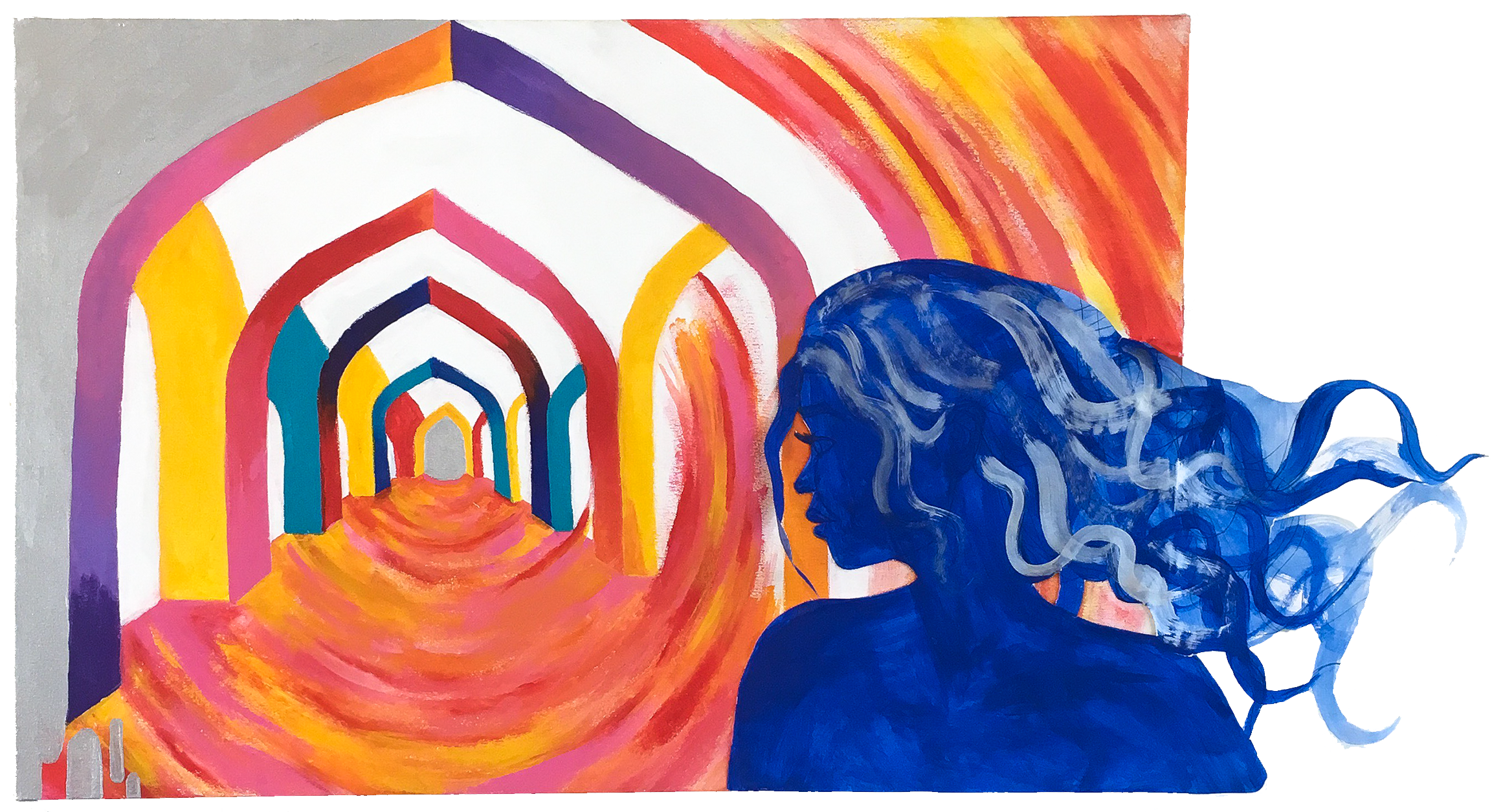 eurydice (2018), acrylic on canvas and paper, 24" x 36"