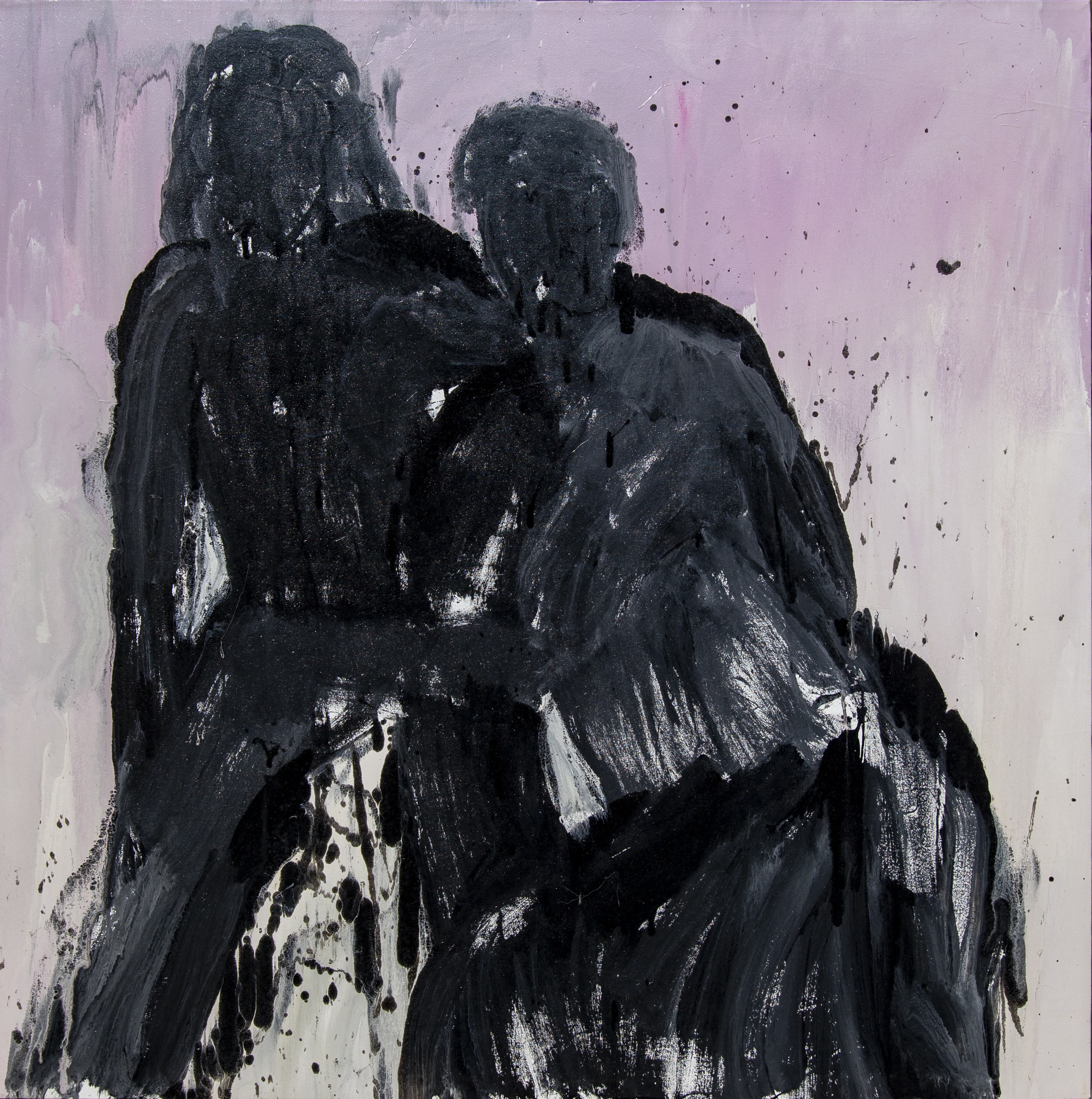 Dancing during the earthquake, 2023, enamel paint on canvas, 137 x 137 cm